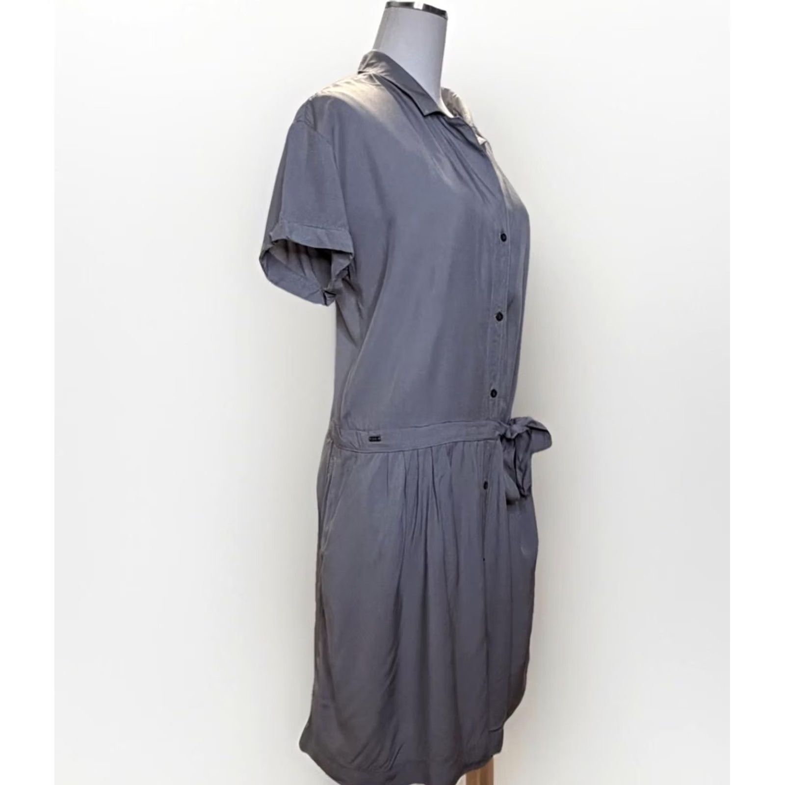 IKKS IKKS Dress Womens 38 Gray Short Sleeve Button Front Shirt Tie Waist Casual Size XS / US 0-2 / IT 36-38 - 2 Thumbnail
