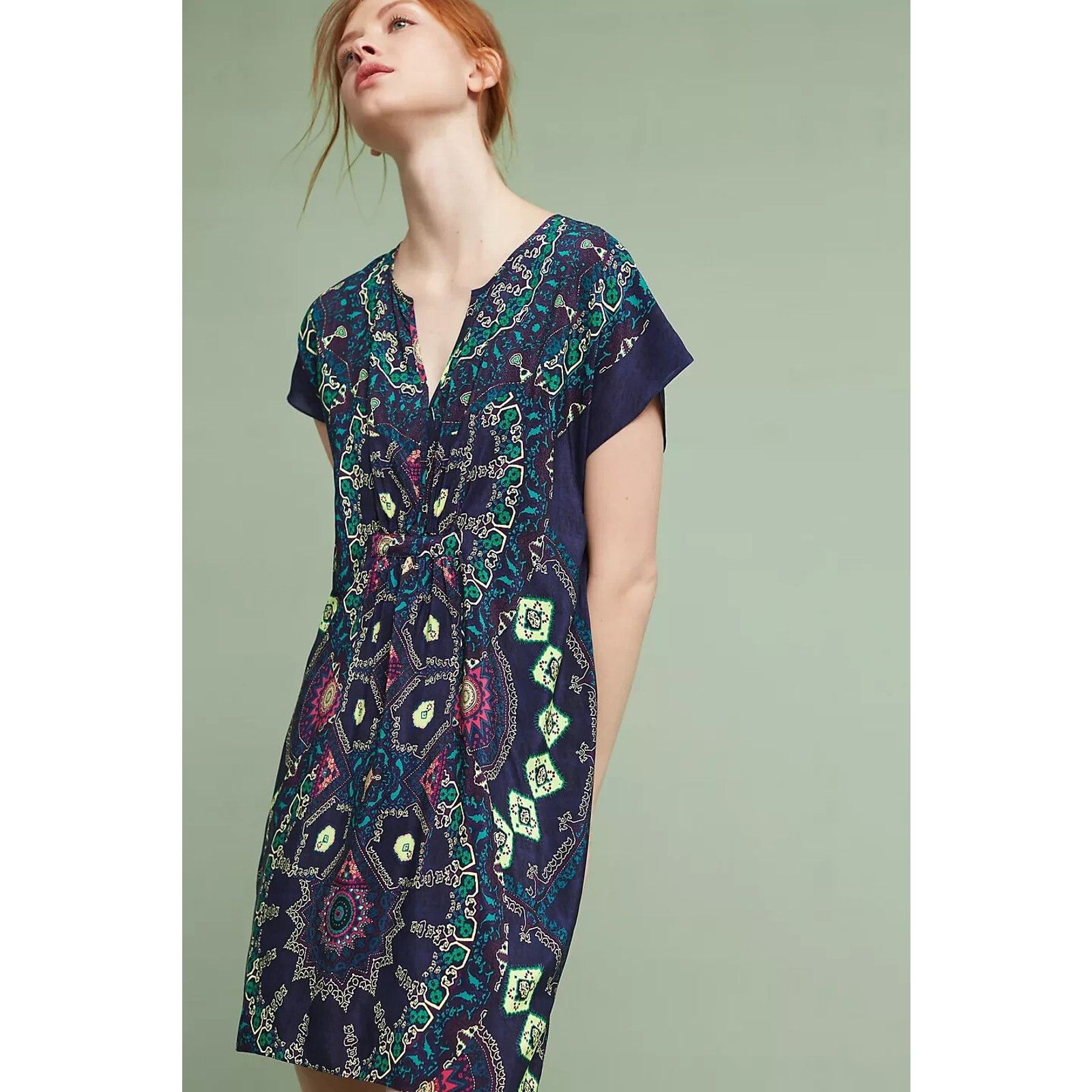 Anthropologie Anthropologie Maeve Geometric Medallion Silk Dress XS Size XS / US 0-2 / IT 36-38 - 1 Thumbnail