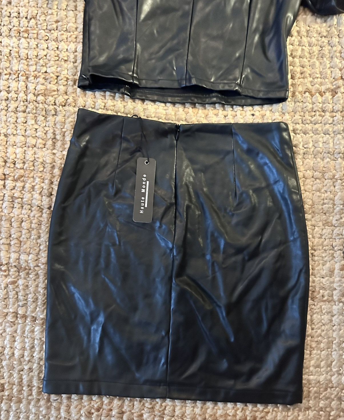 Other HAUTE MONDE BLACK FAUX LEATHER PUFF SLEEVE TOP & MINI SKIRT Size 27" / US 4 / IT 40 - 6 Thumbnail
