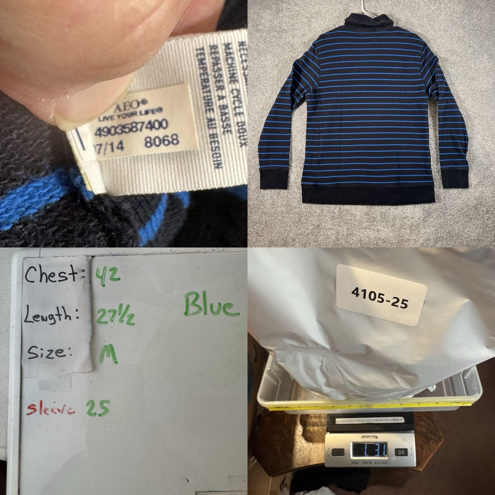American Eagle Outfitters VINTAGE American Eagle Outfitters Pullover Sweater M Shawl Collar Striped Knit's Cotton Preppy Layering Y2K Men Blues Long Sleeve Size US M / EU 48-50 / 2 - 8 Thumbnail