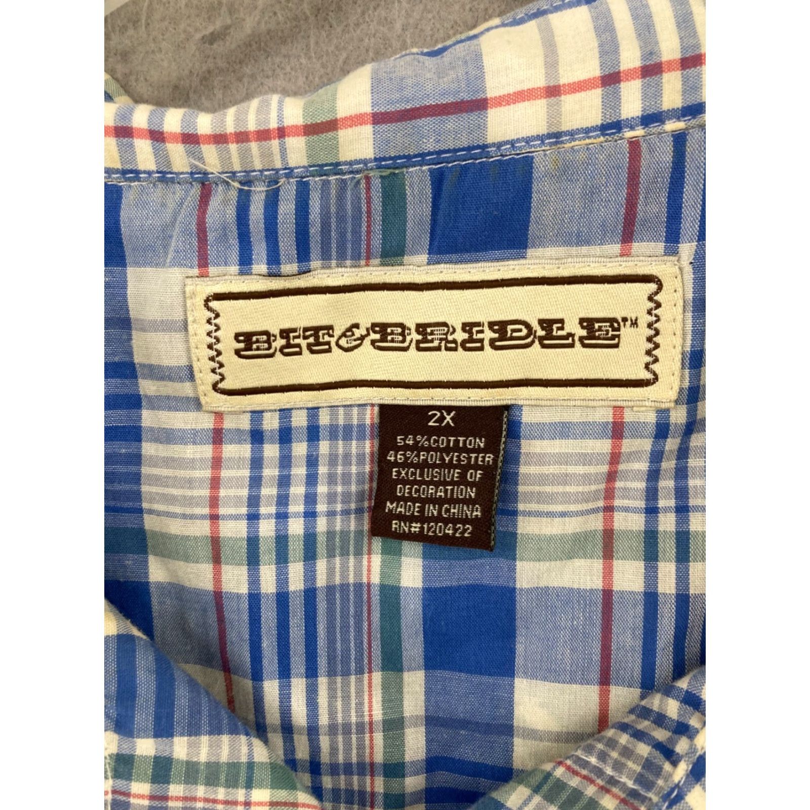 Vintage Bit & Bridle Mens Shirt 2XL Blue Plaid Cowboy Pearl Snap Short Sleeve Shirt Mens 2XL Blue Plaid Cowboy Pearl Snap Short Sleeve Size US XXL / EU 58 / 5 - 4 Thumbnail