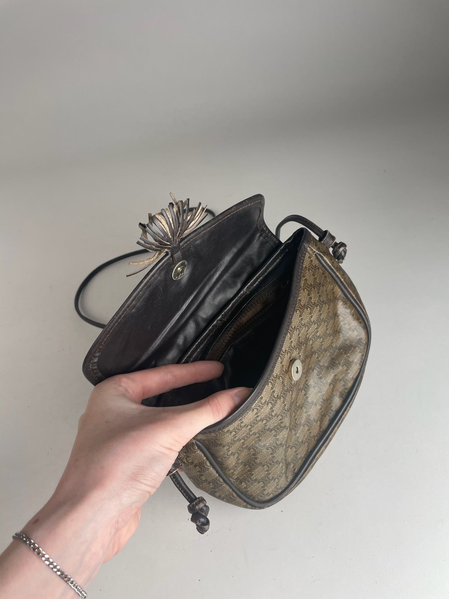 Celine Vintage Triomphe Crossbody leather Bag brown Green Size ONE SIZE - 1 Thumbnail