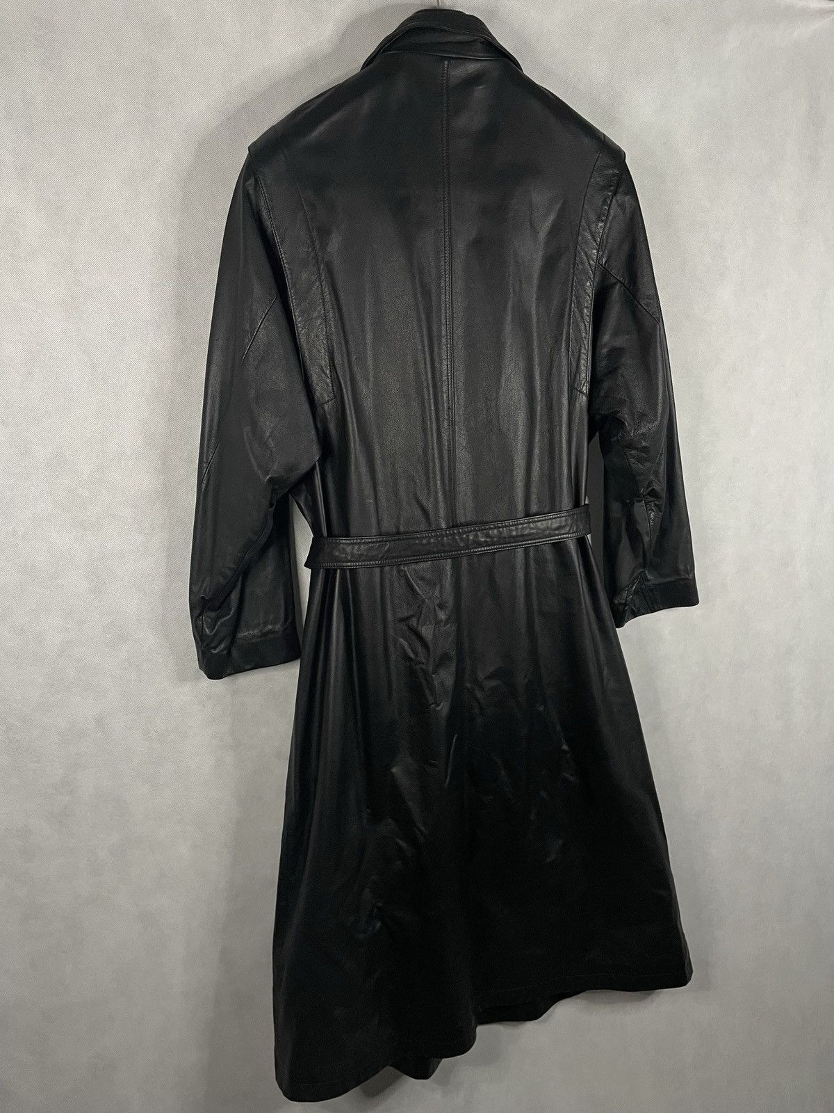 Japanese Brand × Vintage Black Vintage 90s Y2k Long Leather Belted Jacket Designer Size US L / EU 52-54 / 3 - 10 Thumbnail
