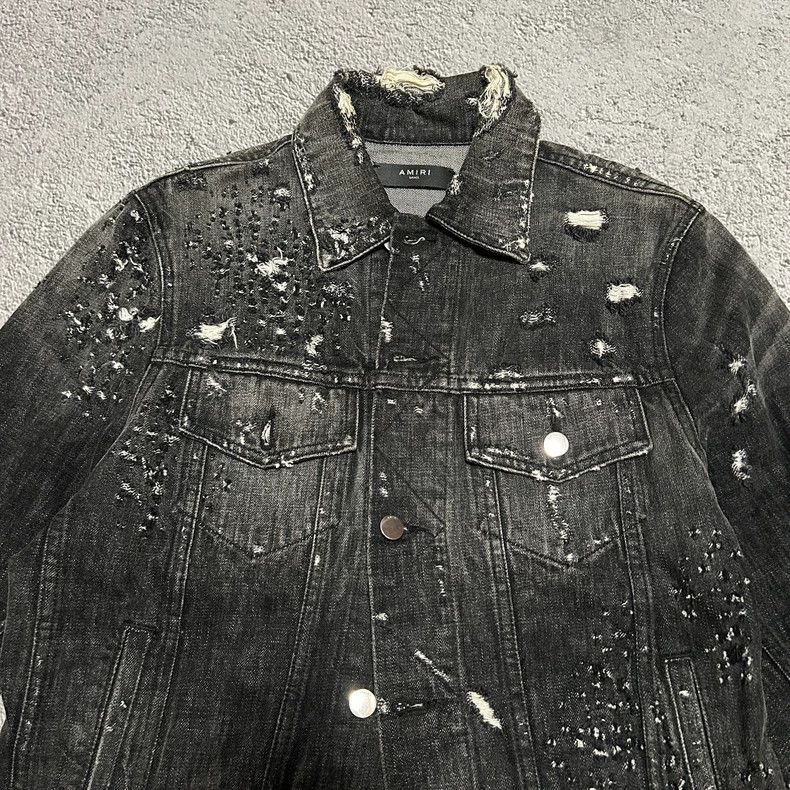 Amiri AMIRI bullet hole damage washed black denim jacket-2506 Size US S / EU 44-46 / 1 - 2 Thumbnail