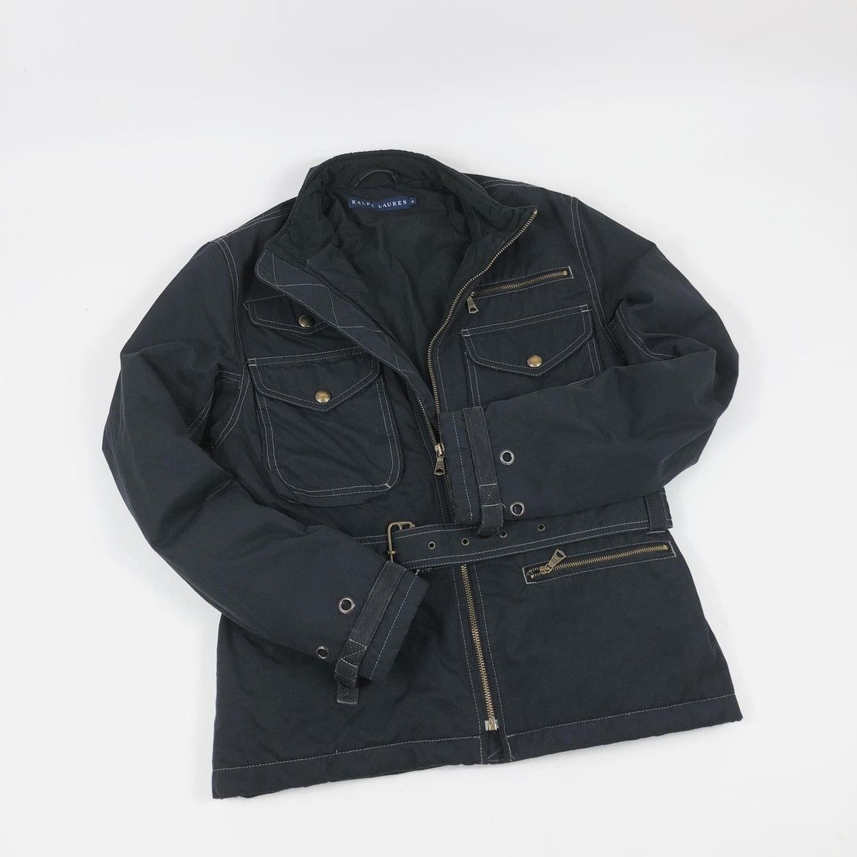RRL Ralph Lauren × Ralph Lauren × Ralph Lauren Purple Label Rare POLO Cargo Multi Pockets Utility Belted Coat Motorcycle Jacket Bomber Size M / US 6-8 / IT 42-44 - 4 Thumbnail