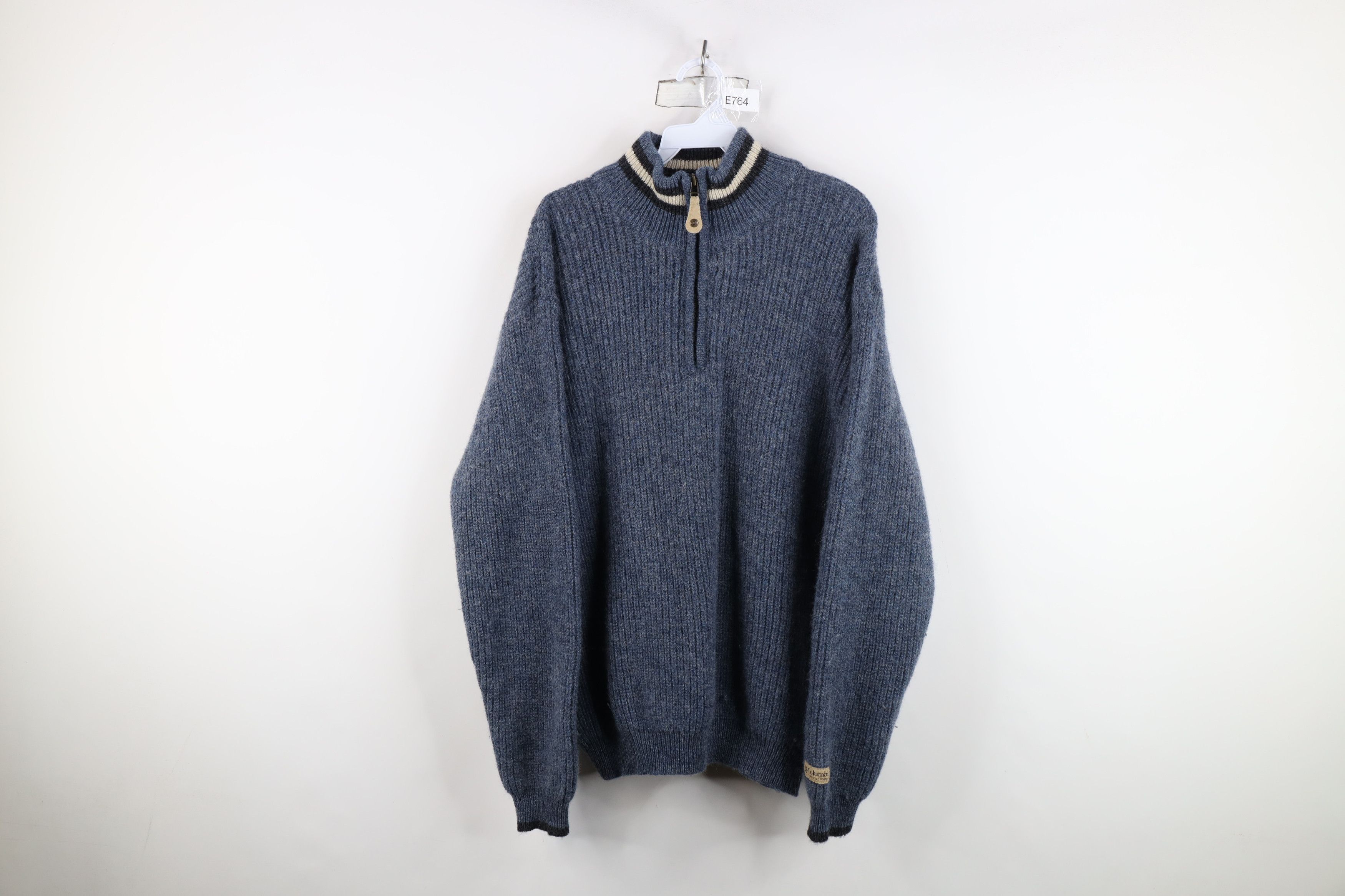 Columbia Vintage 90s Columbia Wool Ribbed Knit Half Zip Sweater Blue Size US M / EU 48-50 / 2 - 1 Thumbnail