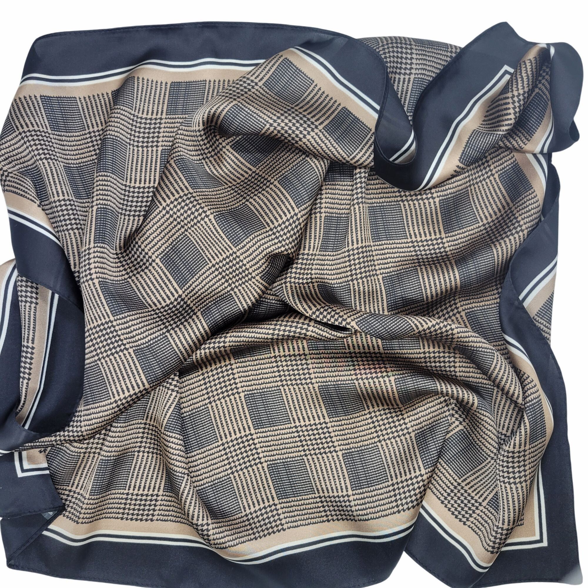 Other ❤️New Elegant Bandana Square Scarf Silky Black Brown Wrap St Size ONE SIZE - 4 Thumbnail