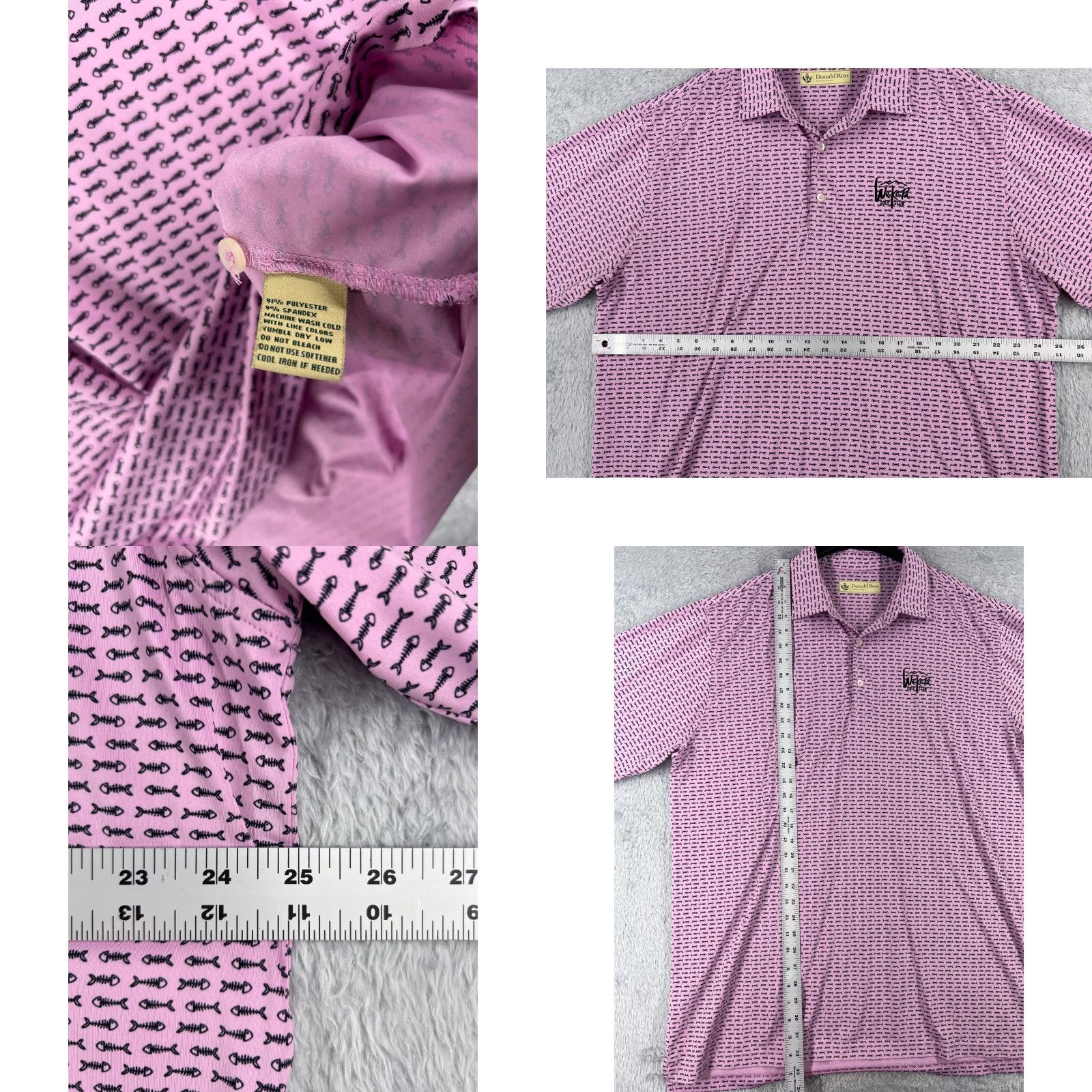 Vintage Donald Ross Polo Shirt Adult XL Pink Fish Bone Golf Polyester Blend Matte Polka Dot Breathable Moisture Wicking All Seasons Sports Golf Mens Size US XL / EU 56 / 4 - 8 Thumbnail