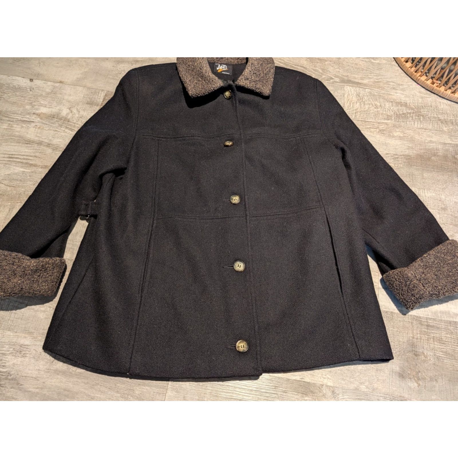 Vintage VTG Jo-D Petite Women’s Black Wool Coat W/ Faux Fur Collar/Cuffs Sz M? USA Made Size M / US 6-8 / IT 42-44 - 5 Thumbnail