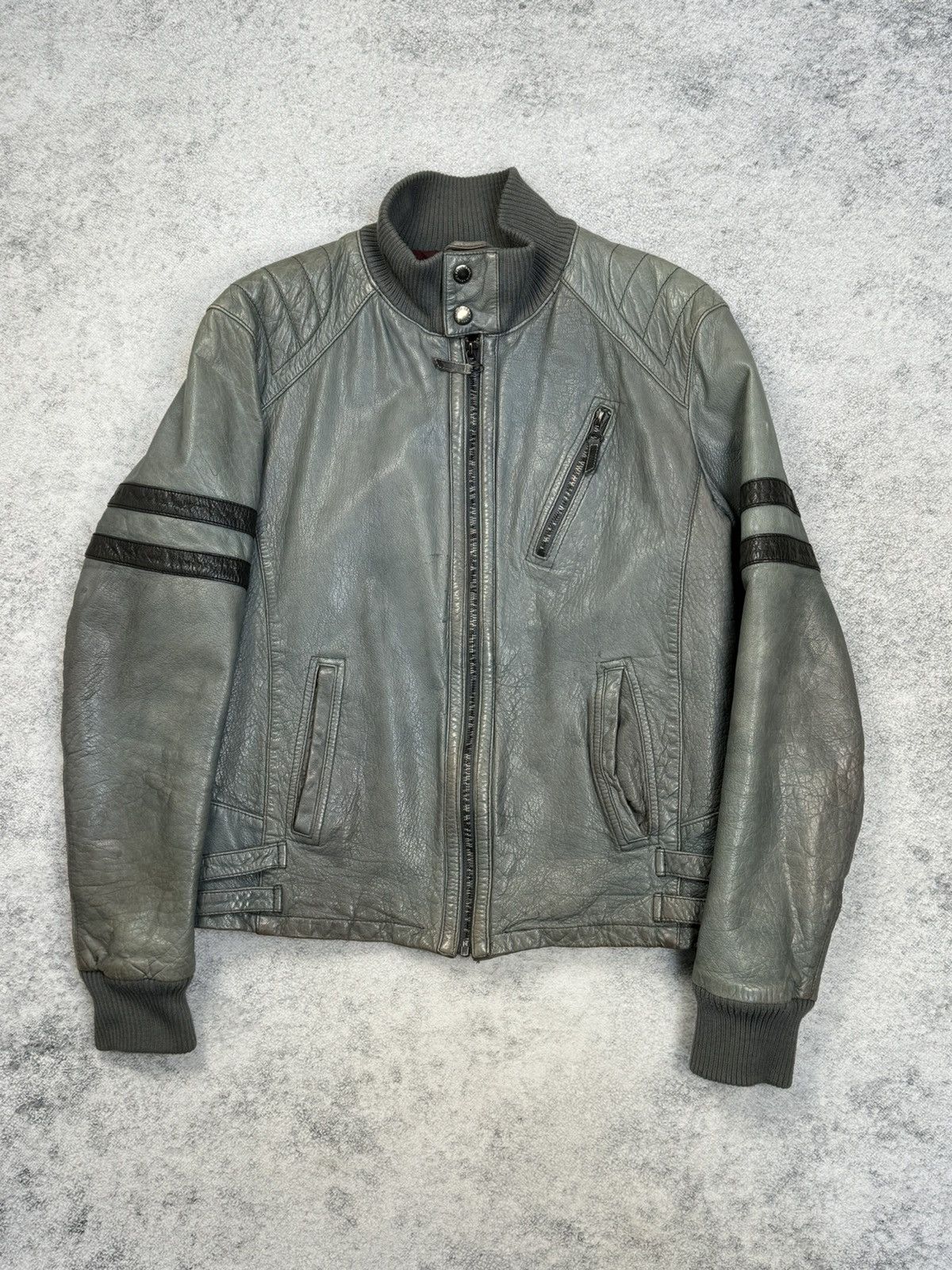 image of Jean Paul Gaultier Leather Moto Leather Jacket in Grey, Men's (Size Medium)