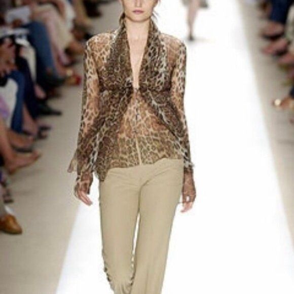 Vintage Tuleh Leopard Sheer Tie Blouse Sample SS 15 Size M / US 6-8 / IT 42-44 - 10 Thumbnail