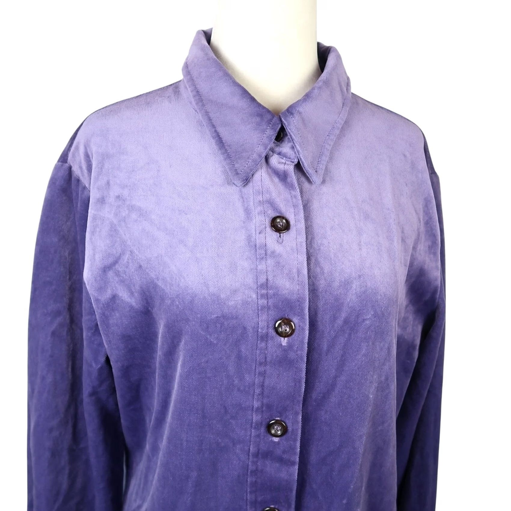 Liz Claiborne VINTAGE Liz Claiborne Shirt Dress M Purple-Blue Velvet Mini 90s Womens Size M / US 6-8 / IT 42-44 - 2 Thumbnail