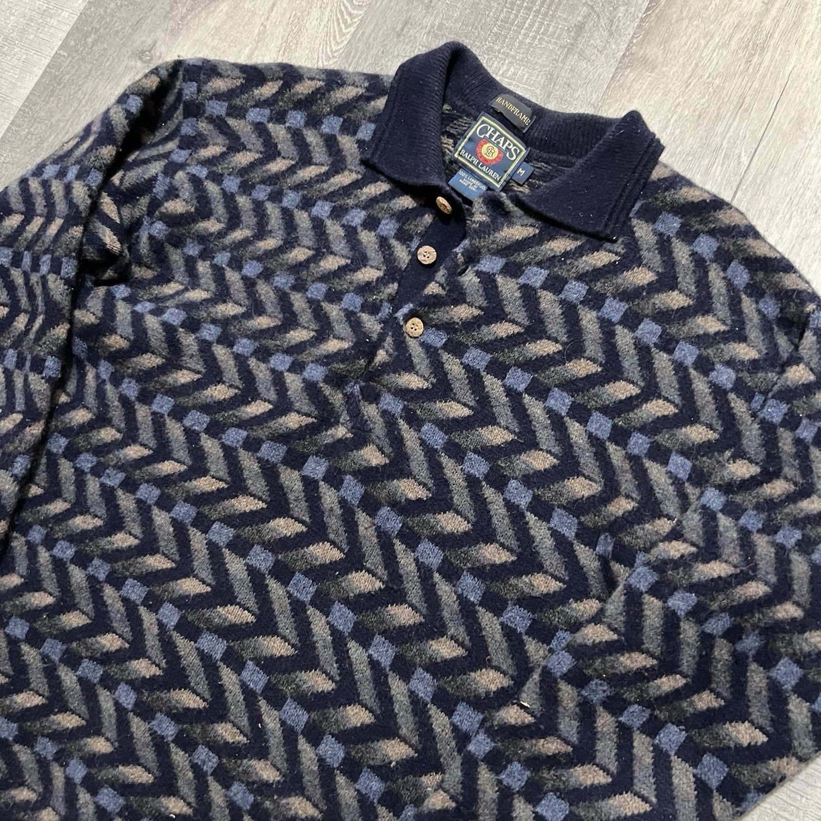 Chaps Ralph Lauren VTG Chaps Ralph Lauren Handframe Geometric Lambswool Sweater Size US M / EU 48-50 / 2 - 2 Thumbnail