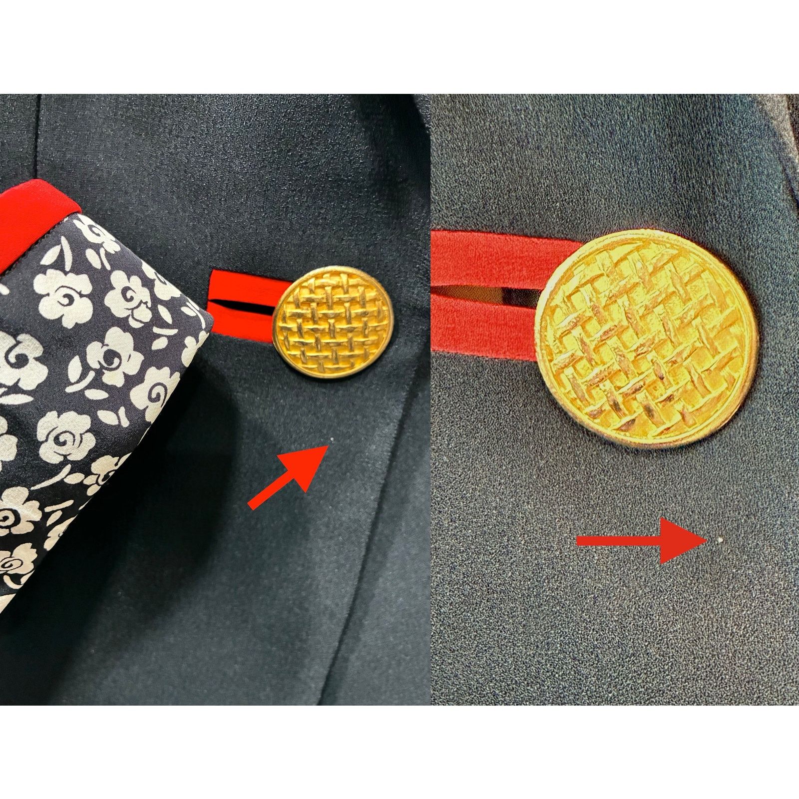 Vintage 90s Statment Blazer Black Red Trim Gold Button Floral Cuffs Size M / US 6-8 / IT 42-44 - 12 Thumbnail