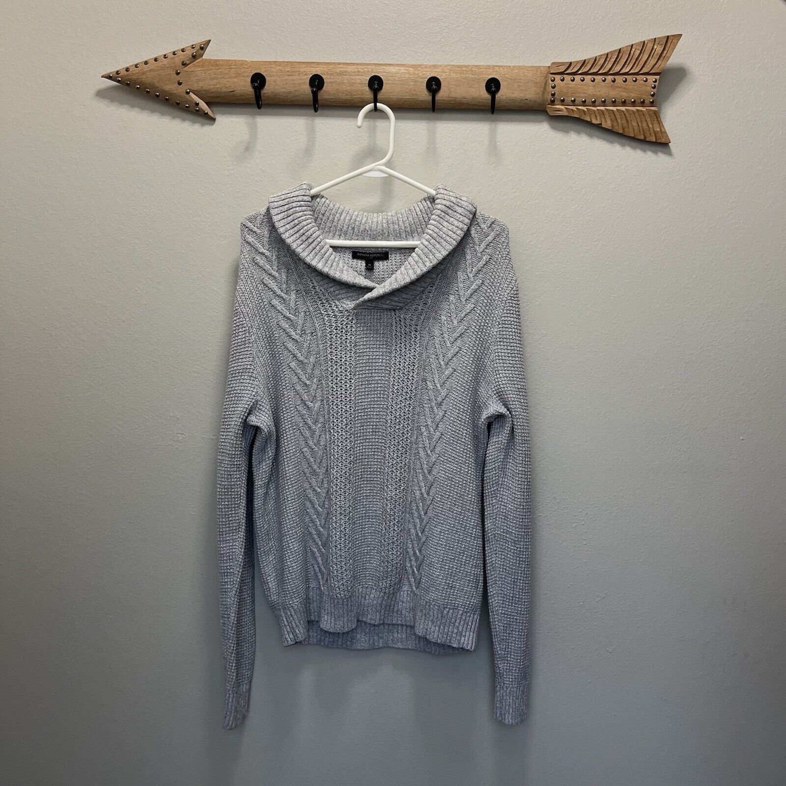 Banana Republic Banana Republic | Cable Knit Shawl N. Fisherman Sweater Wool Size US M / EU 48-50 / 2 - 1 Thumbnail