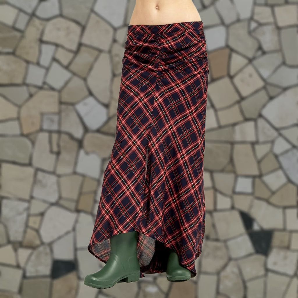 Vintage Boundless North Skirt Size S Red/Navy Plaid Ruched Hi-Low Lodge Women's Size 28" / US 6 / IT 42 - 1 Thumbnail