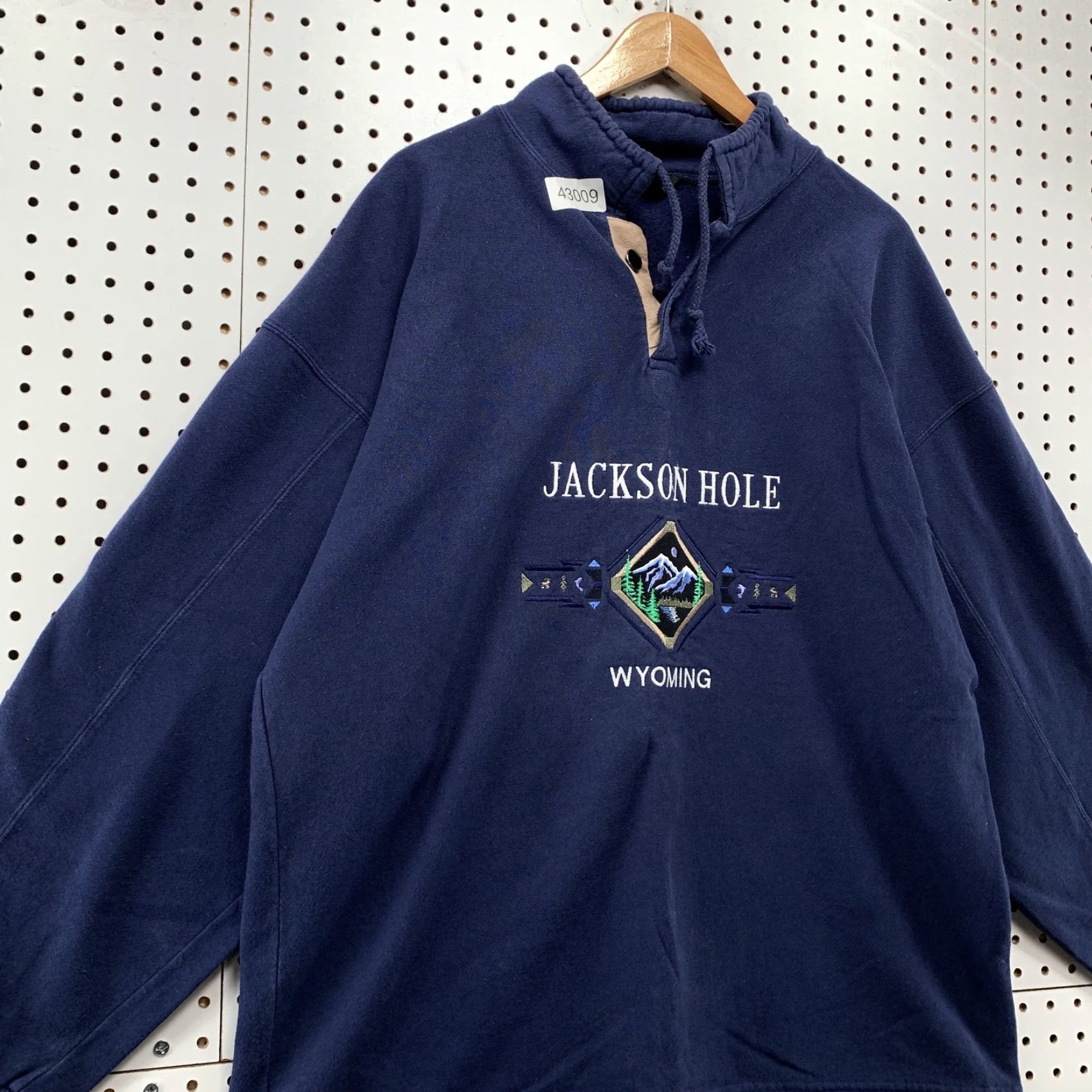 SANSEGAL Sweatshirt Navy Blue Long Sleeve M USA Jackson Hole Wyoming Crew Neck 100% Cotton Mens Sweatshirt 90s? (avoid adding false decade)