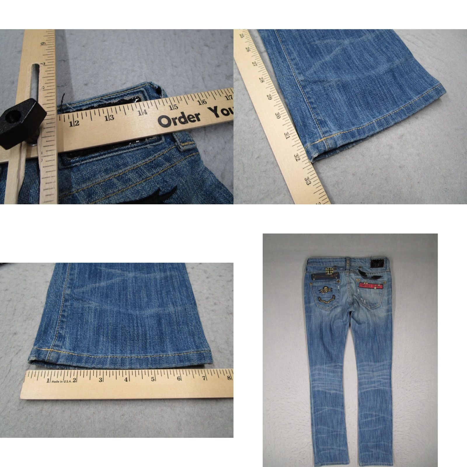 Miss Me Robins Jeans Women 27 Blue Slim Low Rise Denim Rock & Roll Made in USA Jeans 27x32 Size 27" / US 4 / IT 40 - 8 Thumbnail