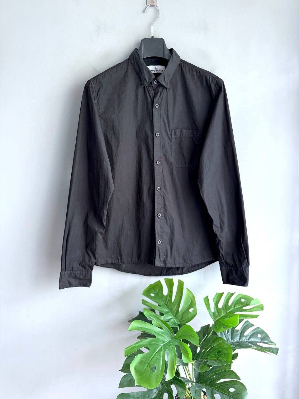 Stone Island Men's Black Slim Fit Button Shirt, Size L