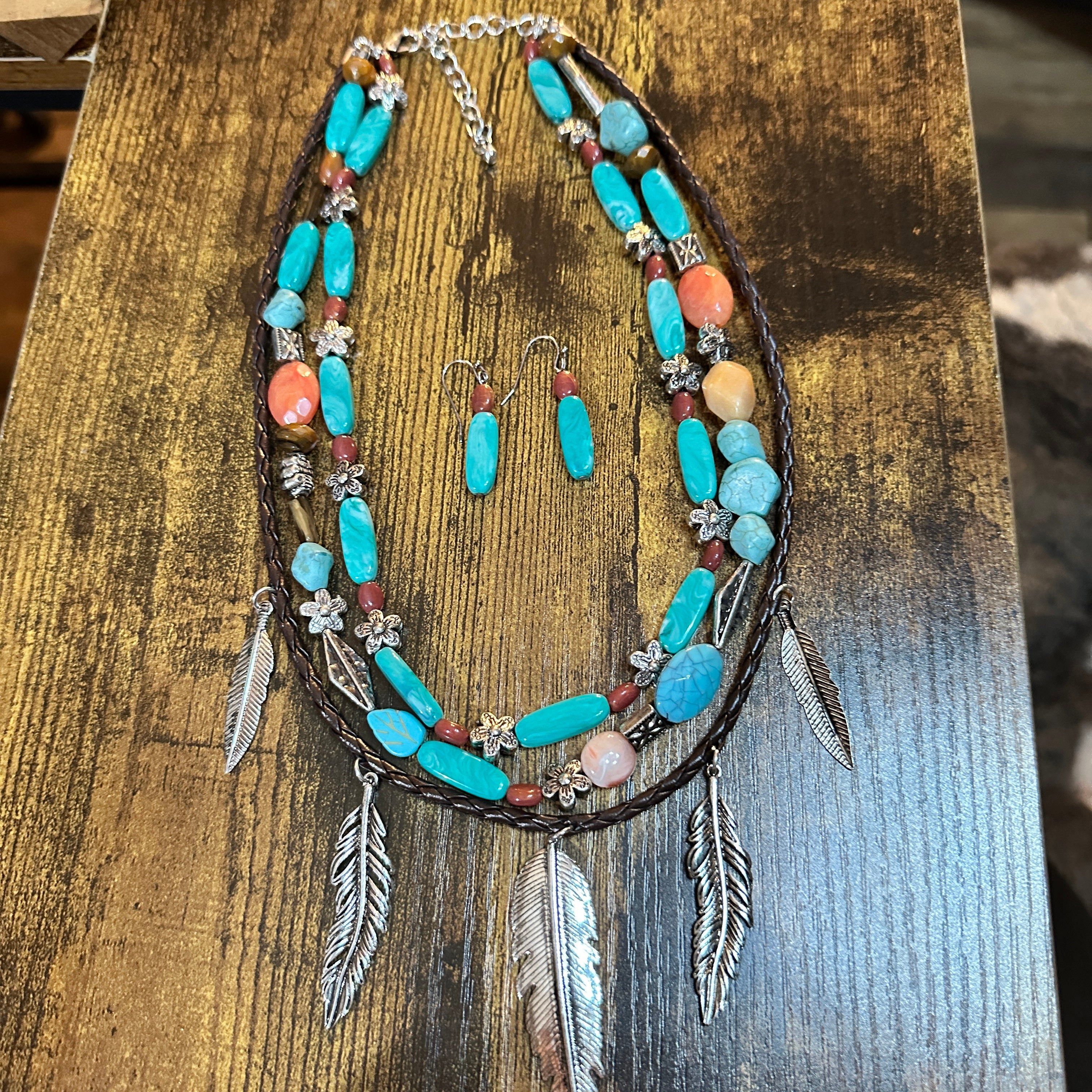 Other Turquoise Feather Southwestern Boho Multi Necklace and Earri Size ONE SIZE - 1 Thumbnail
