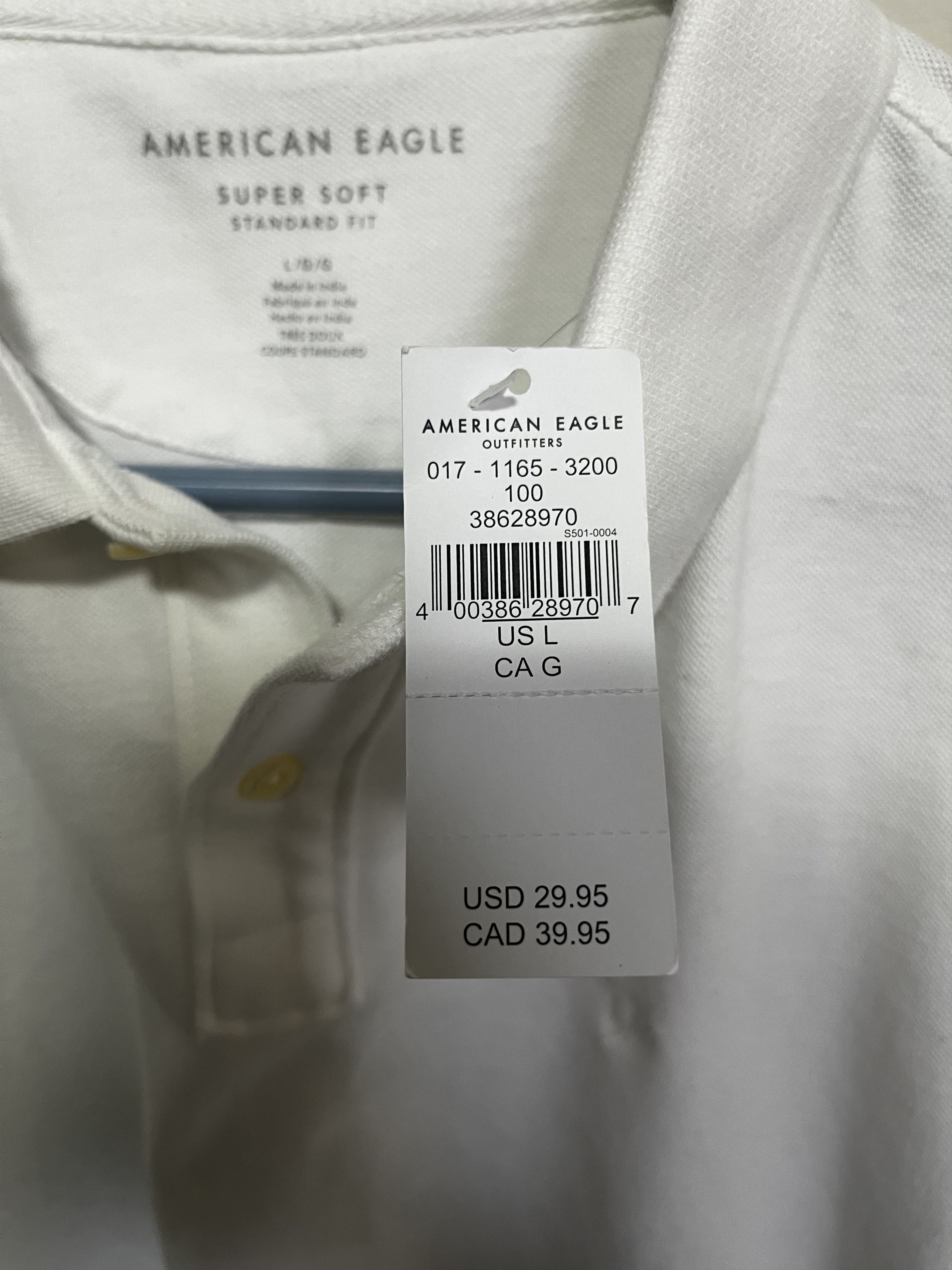 American Eagle Outfitters American Eagle Super Soft Standard Fit Polo - White (L) New Size US L / EU 52-54 / 3 - 3 Thumbnail