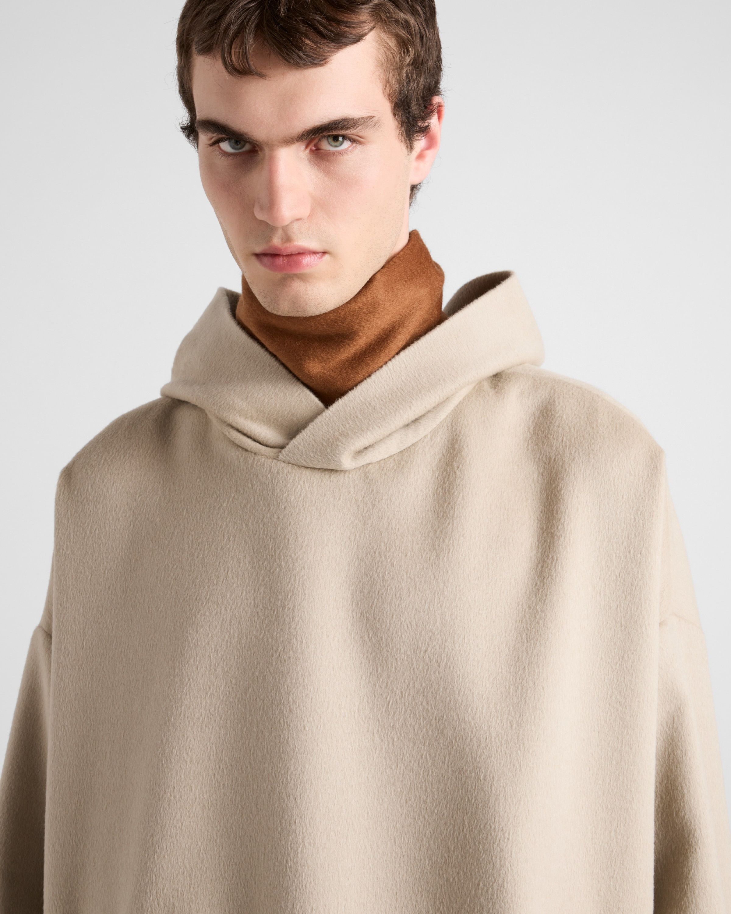Prada o1bcso1str1025 Cashgora Wool Blend Hoodie Jacket in Beige Size US L / EU 52-54 / 3 - 3 Thumbnail