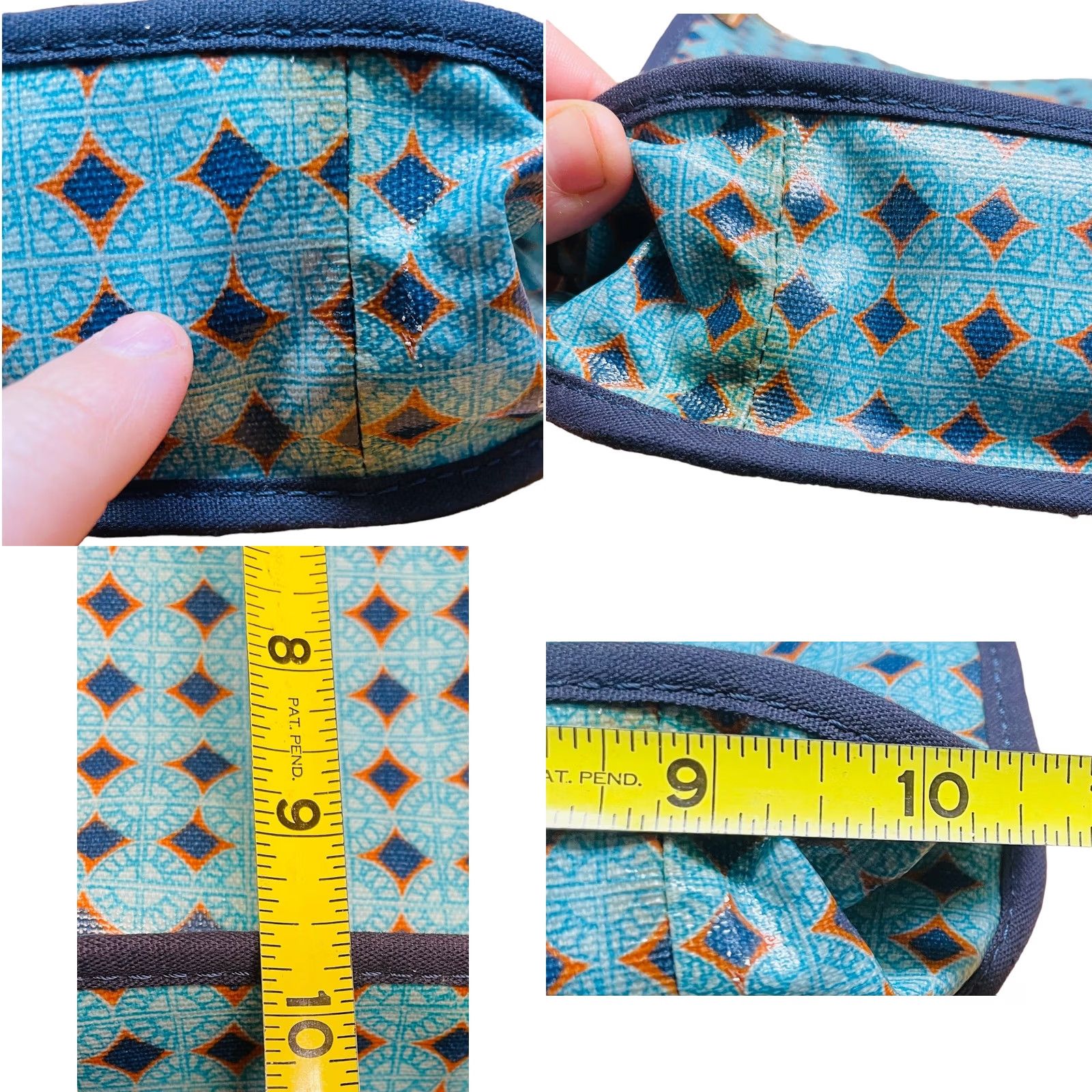 Fossil Fossil Kinley Crossbody Blue Crossbody Purse Women’s Vinyl Geometric Shape Tote Bag 90s Pattern Casual Travel Adjustable Strap Brown Hardware Size ONE SIZE - 8 Thumbnail