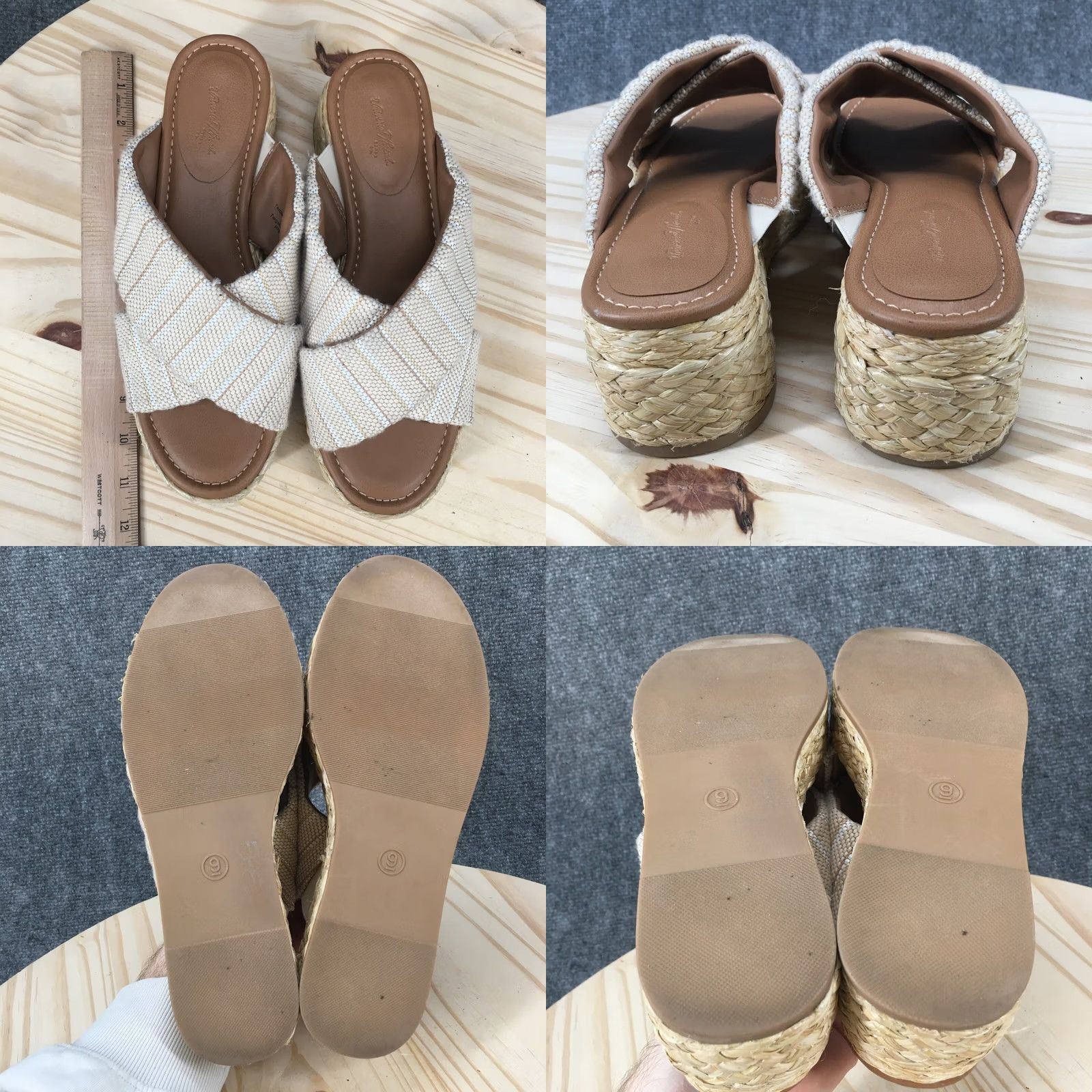 Vintage Universal Thread Sandals Womens 9 Slip On Cross Strap Platform Wedge Slide Beige Size US 9 / IT 39 - 8 Thumbnail