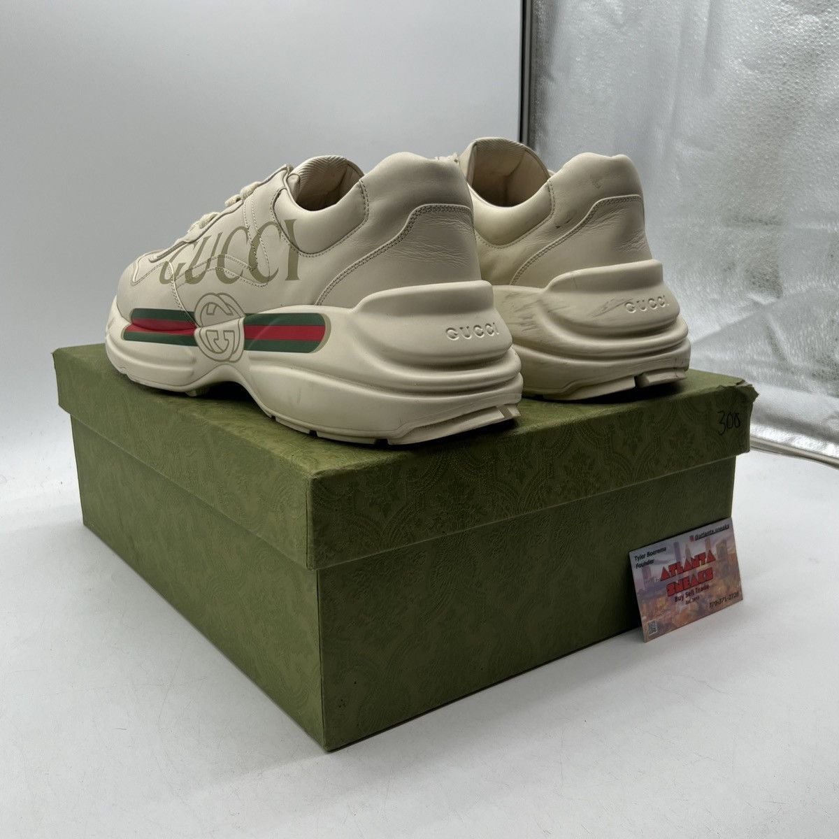Gucci GUCCI Calfskin Logo Men’s Rhyton Sneakers Ivory Size US 12.5 / EU 45-46 - 4 Thumbnail