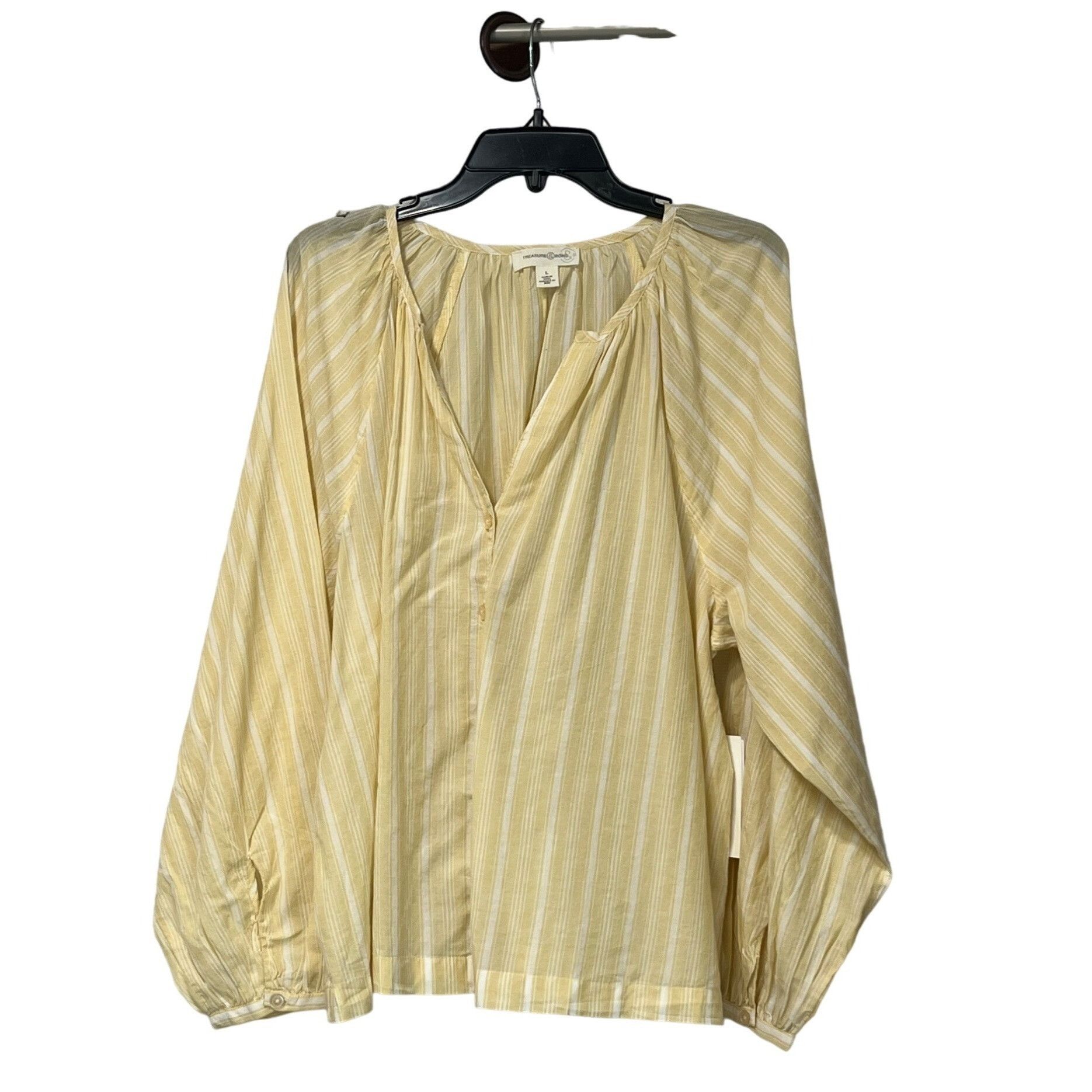 Other Treasure & Bond Split Neck Top In Beige- Ivory Wander Stripe Size L / US 10 / IT 46 - 2 Thumbnail