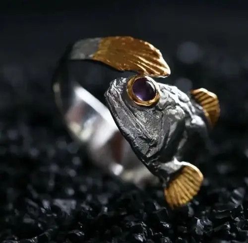 Japanese Brand × Vintage Open Adjustable 🐟 Lucky Purple Eye Fish Ring Size ONE SIZE - 2 Thumbnail
