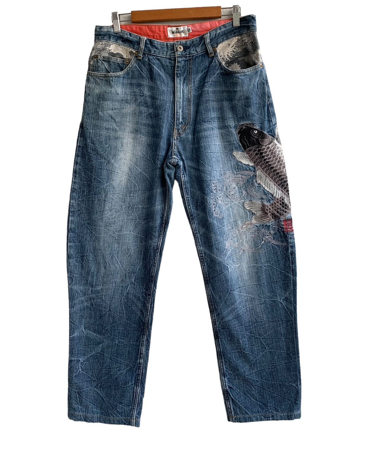 Japanese Brand Vintage Japanese Brand Karakuri Embroidery Fish Koi Jeans Size US 34 / EU 50 - 2 Thumbnail