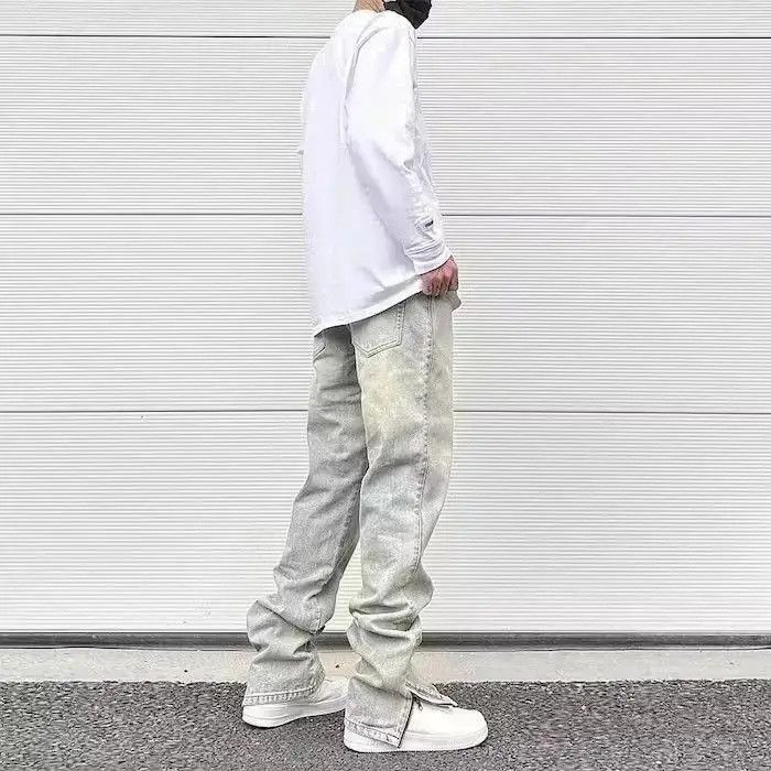Japanese Brand Yellow Mud Dyed Zipper Split Straight Jeans Size US 30 / EU 46 - 2 Thumbnail