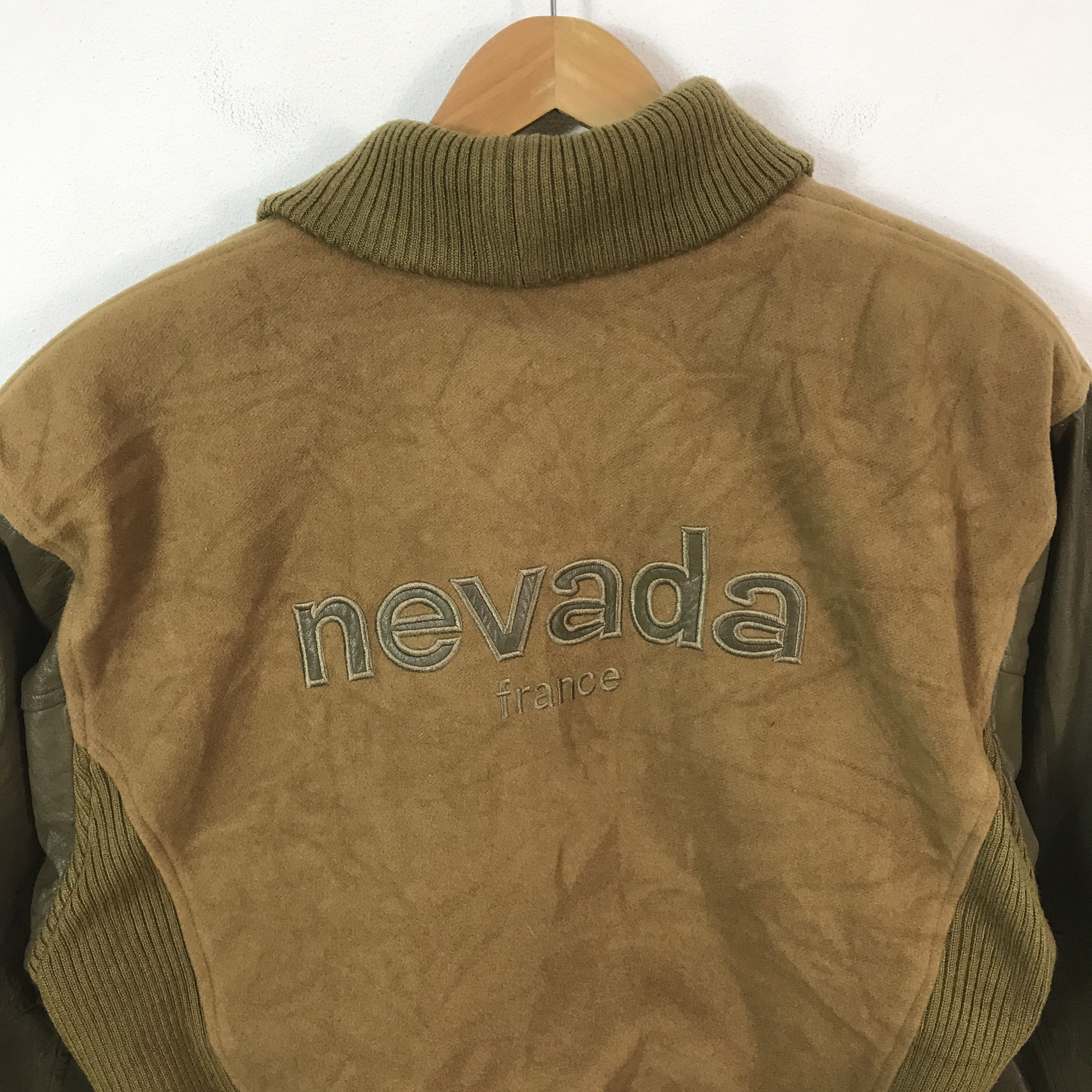 Japanese Brand nevada Wool jacket Leather sleeve jacket Size US L / EU 52-54 / 3 - 4 Thumbnail