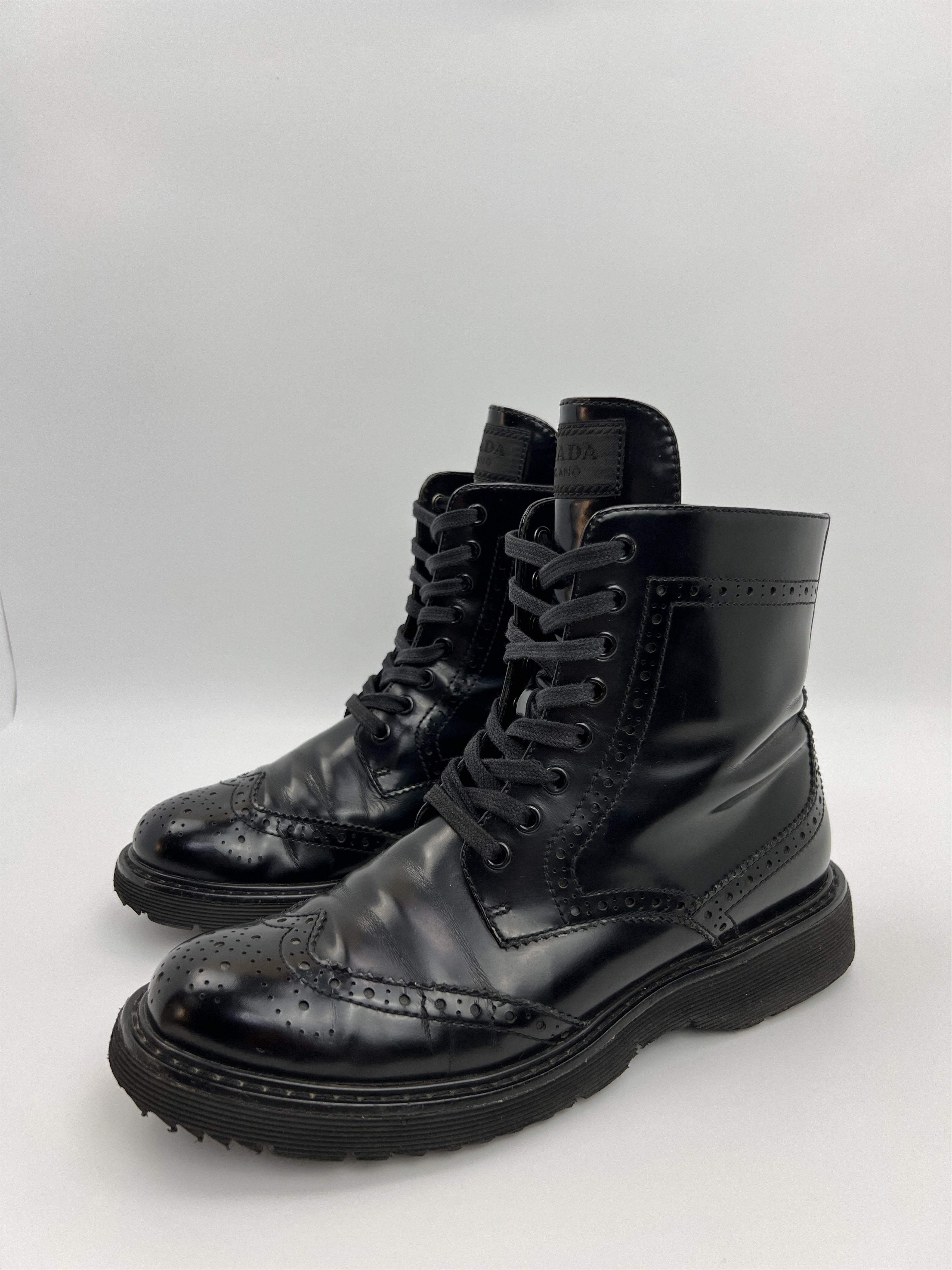 Prada Vintage Prada Combat Style Boots Black Patent Leather Size US 7.5 / IT 37.5 - 1 Thumbnail
