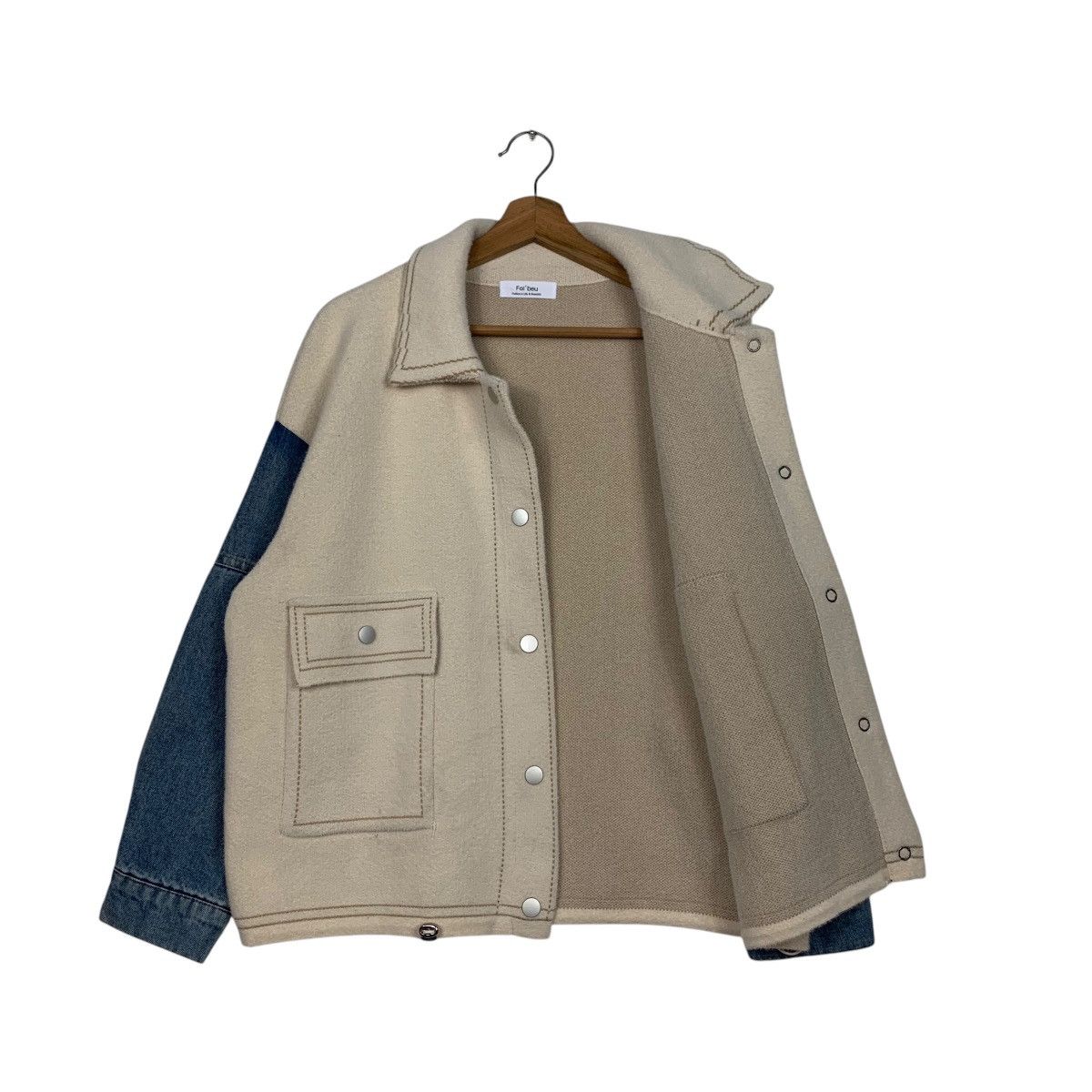 Japanese Brand FAL’BEU Jeans Sleeve Wool Boxy Jacket #2598-C117 Size M / US 6-8 / IT 42-44 - 9 Thumbnail