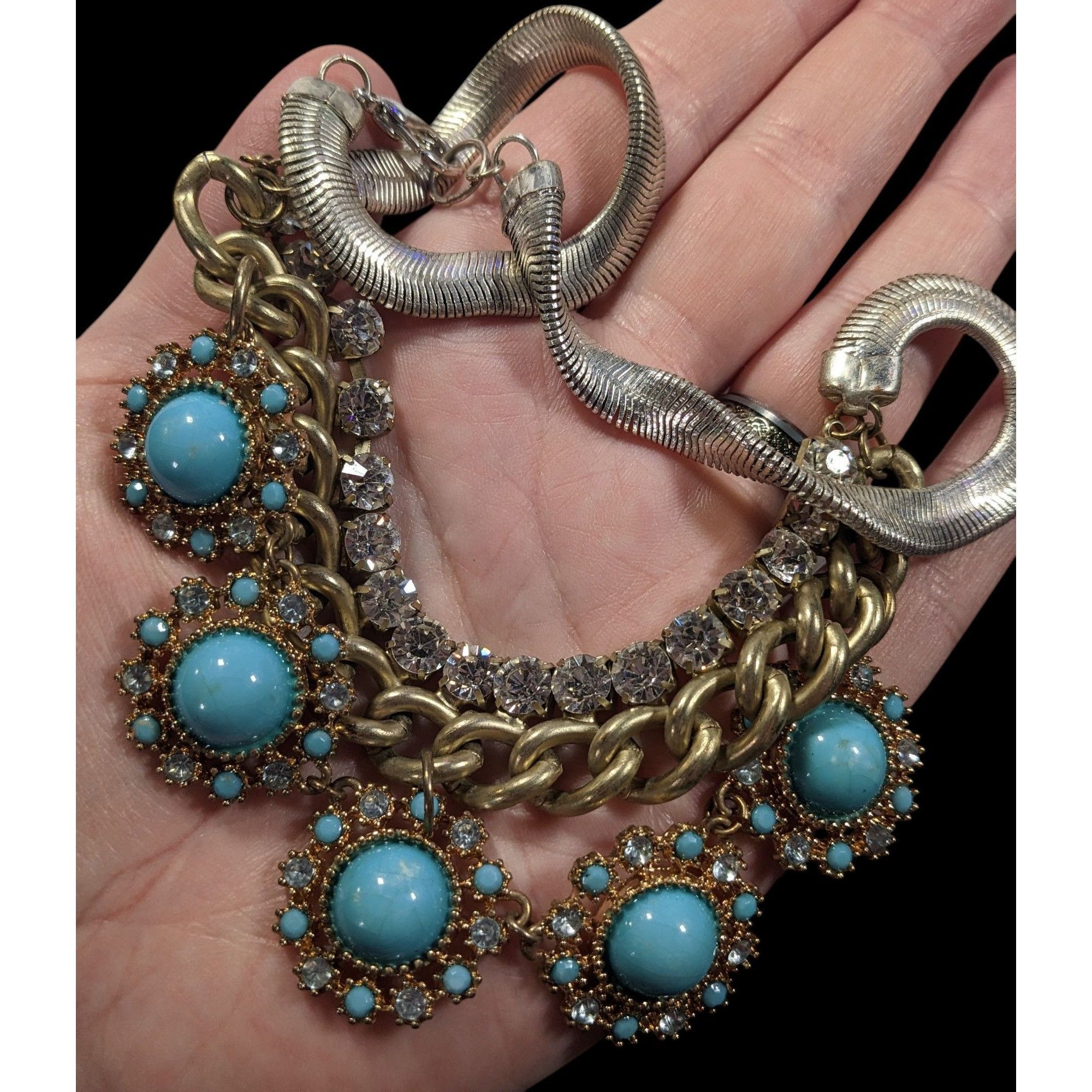 Other Bohemian Glam Silver And Gold Tone Necklace With Blue And Cl Size ONE SIZE - 3 Thumbnail