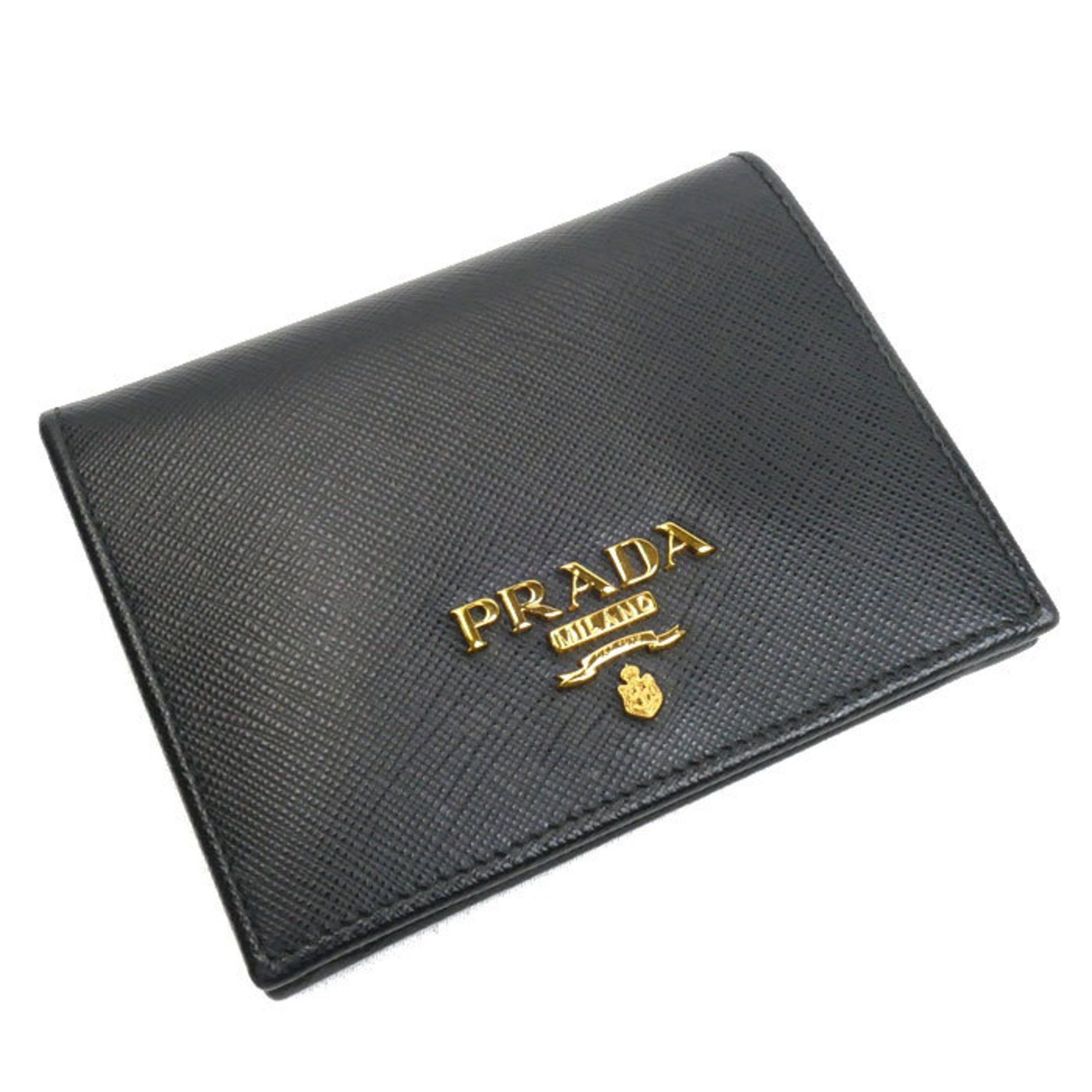 image of Prada Saffiano Metal Bifold Wallet Black 1Mv204 Qwa F0002 Women's