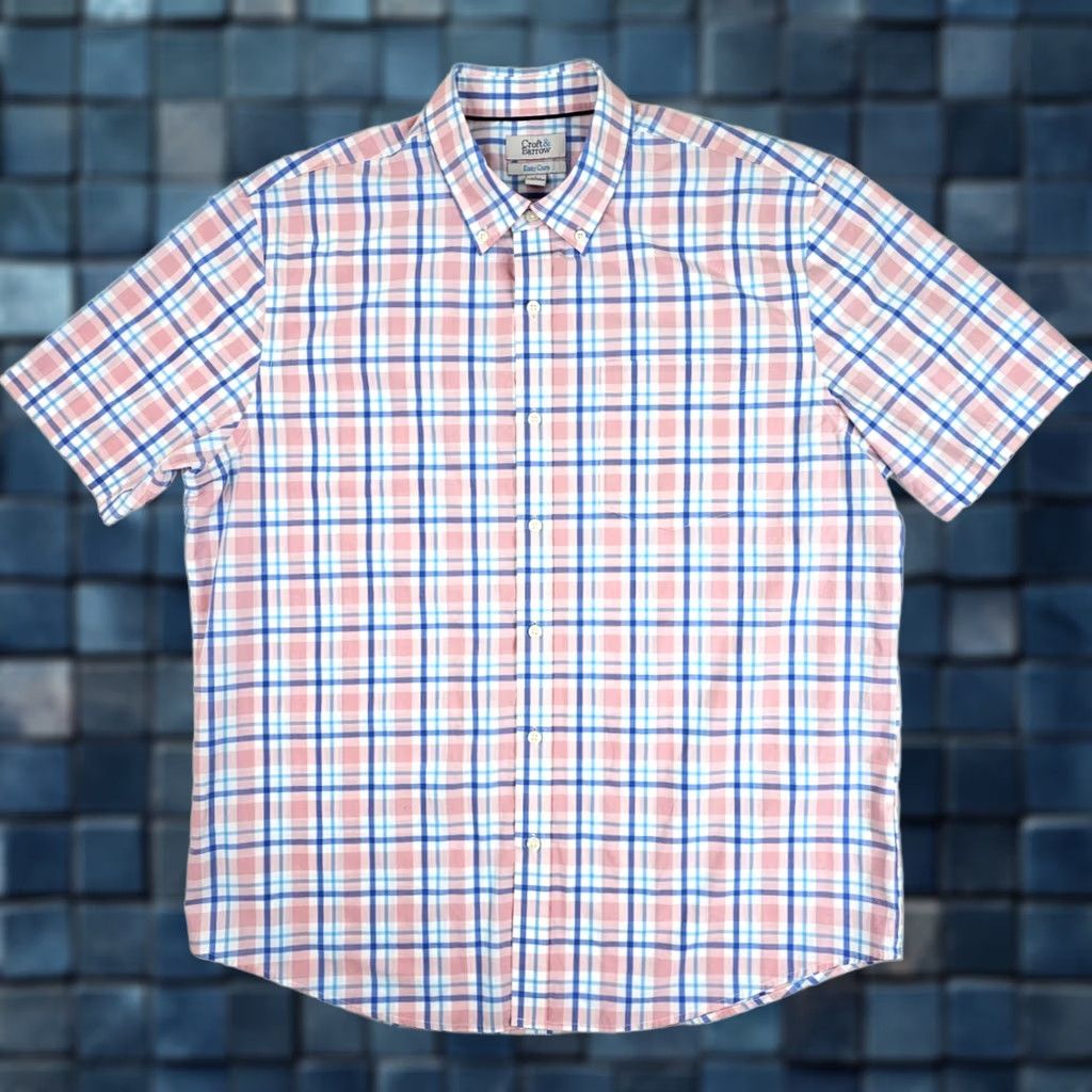 Croft & Barrow Croft & Barrow Easy Care Button Shirt Men L Pink / Blue Plaid EUC - Short Sleeve, Button-Front, Pocket, Cotton, Polyester, Classic Fit Size US L / EU 52-54 / 3 - 1 Thumbnail