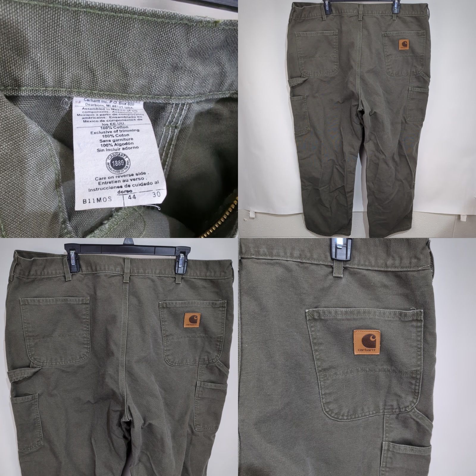 Carhartt Carhartt Work Pants Carpenter 44x30 Green | Men's Regular Bootcut 5-Pocket Canvas Trousers Vintage B11 Size US 44 / EU 60 - 8 Thumbnail