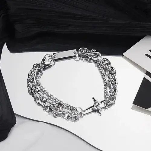 Jewelry Chrome Silver Cross Bracelet Goth God Pendant Chain Size ONE SIZE - 1 Thumbnail