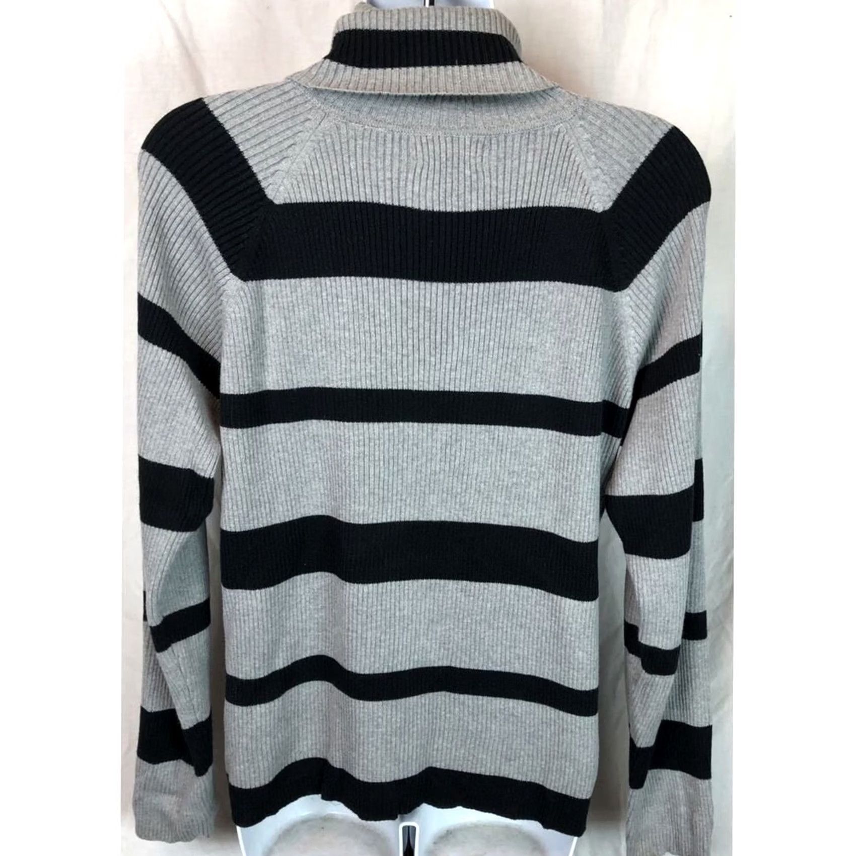 Vintage Marsh Landing Turtleneck Sweater M Gray/blk Stripe LongSleeve Cotton Minimalist Size M / US 6-8 / IT 42-44 - 3 Thumbnail