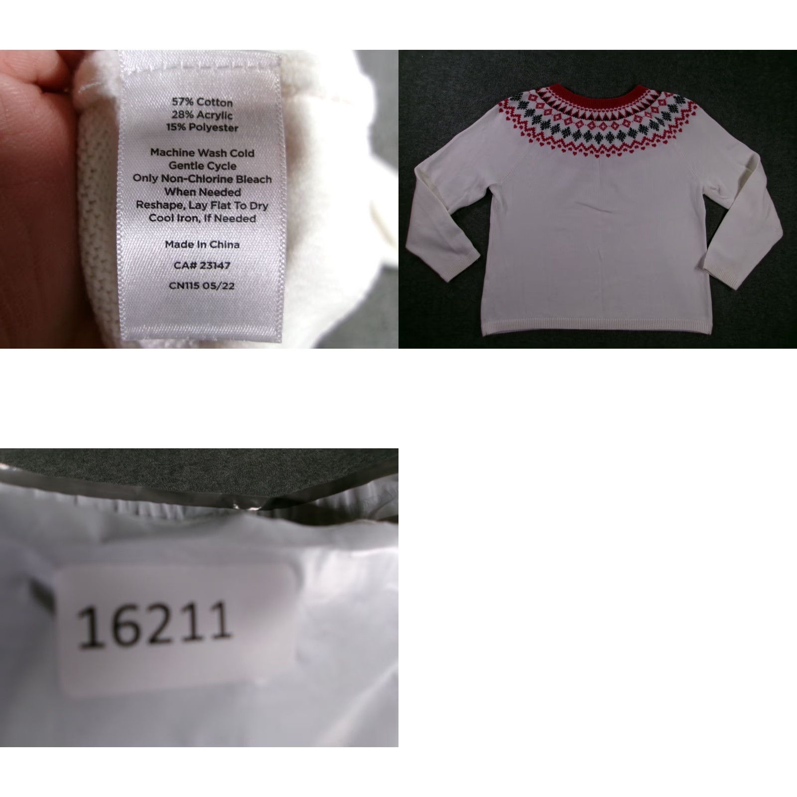 Talbots Talbots Sweater Womens XL White Fair Isle Crewneck Pullover Cotton Blend Long Sleeve Ribbed Hem Holiday Size XL / US 12-14 / IT 48-50 - 8 Thumbnail