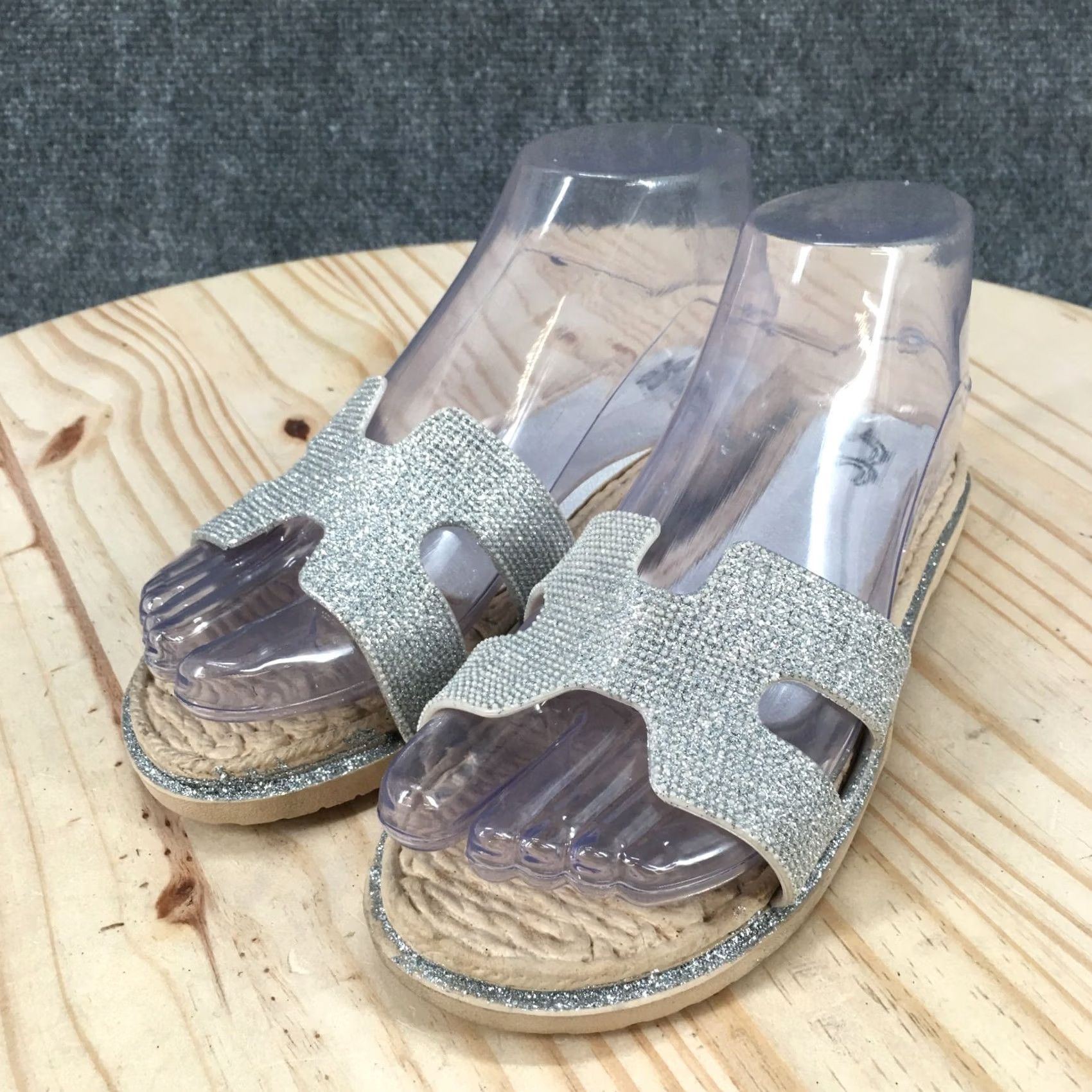 Vintage Cindy Claire Sandals Womens 38 Slide Flats Slip On CC Logo Silver Glitter NEW Size US 8 / IT 38 - 3 Thumbnail