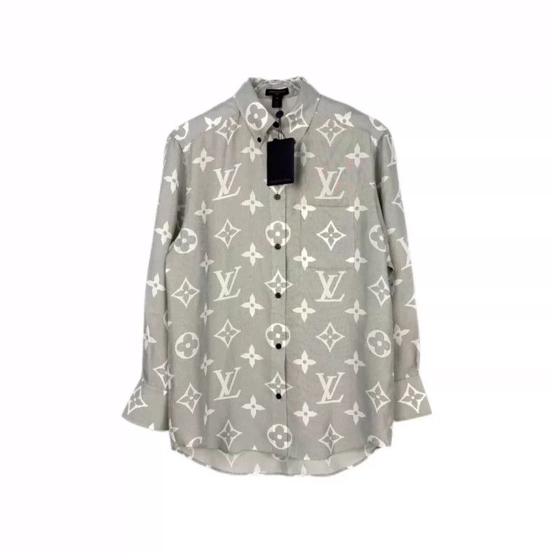 Louis Vuitton Louis Vuitton Grey full logo mulberry silk shirt 2505-Nexta Size XS / US 0-2 / IT 36-38 - 1 Thumbnail