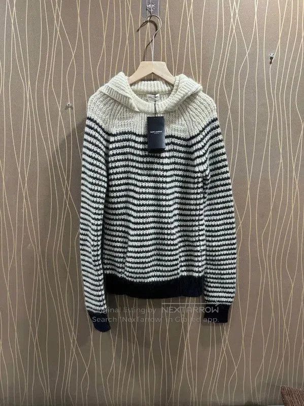 Yves Saint Laurent YSL White Wool Striped Sweater . Size XS / US 0-2 / IT 36-38 - 1 Thumbnail