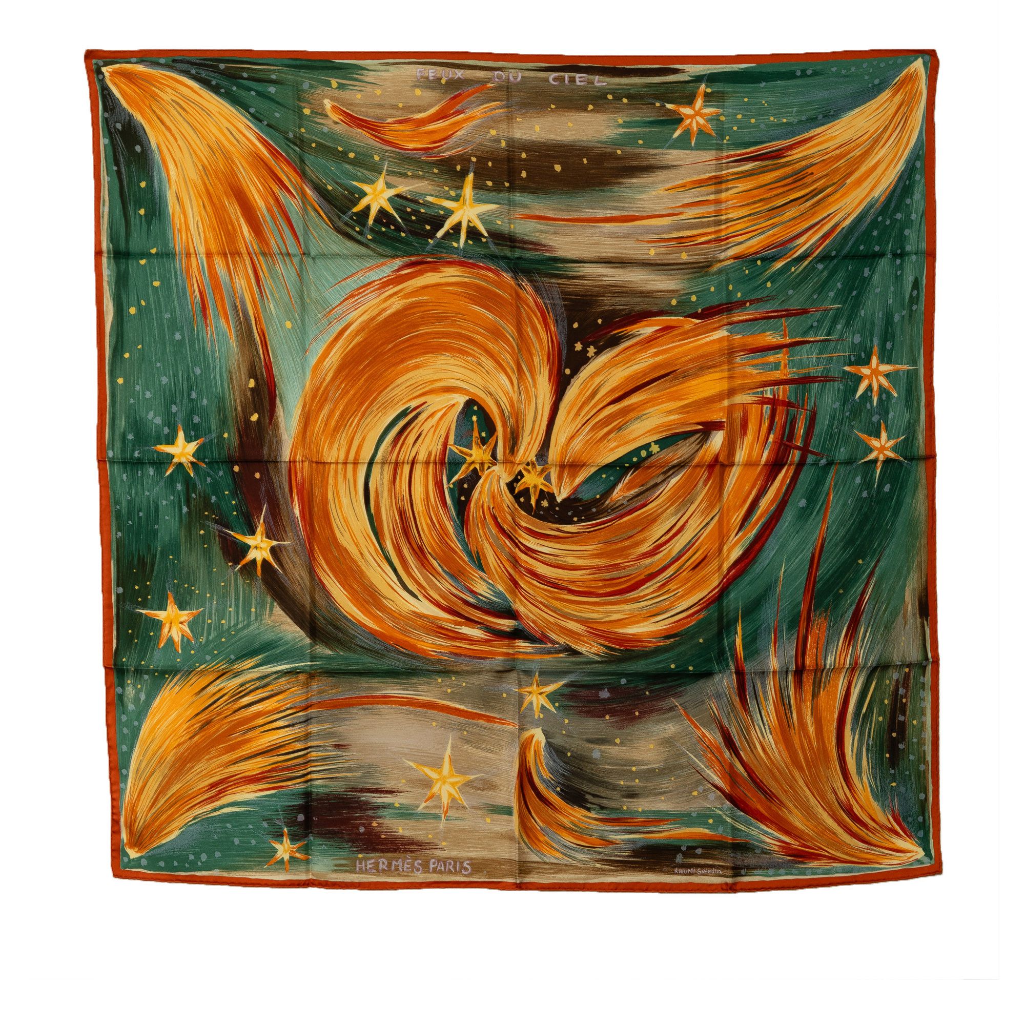 image of Hermes Feux Du Ciel Silk Scarf in Green, Women's