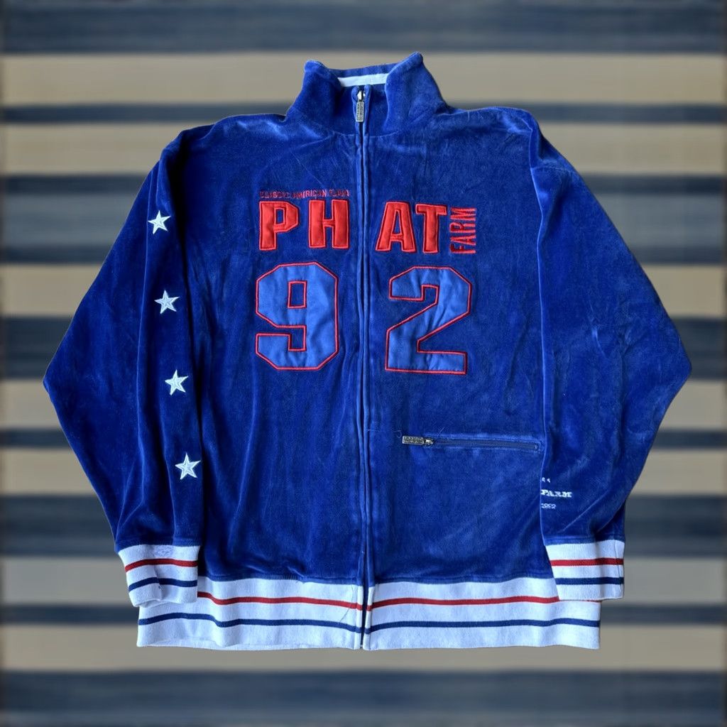 Phat Farm VINTAGE Phat Farm Track Jacket XL Womens Velour Full Zip Hip Hop Blue Embroidered #92 Size XL / US 12-14 / IT 48-50 - 1 Thumbnail