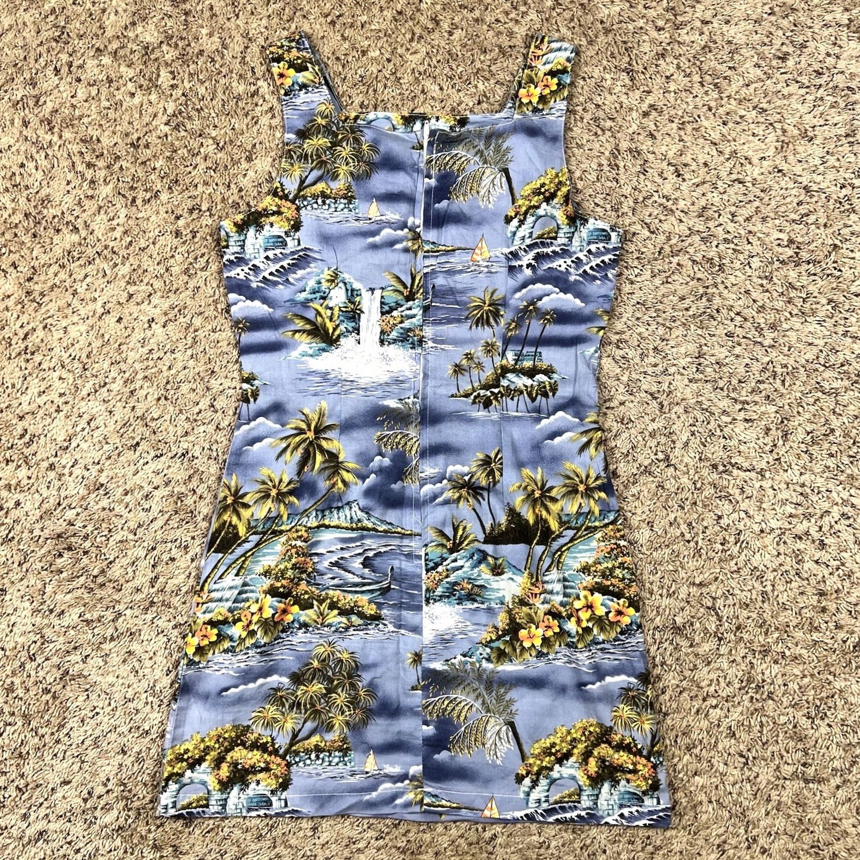 Vintage VINTAGE Hawaiian Beach Dress Womens Small Tank Dress Blue 90s Beach Graphic Sleeveless Strap Size S / US 4 / IT 40 - 3 Thumbnail
