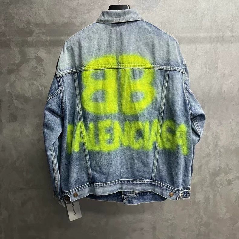Balenciaga Balenciaga Blue Denim Jacket with BB Print-yf Size US XS / EU 42 / 0 - 1 Thumbnail